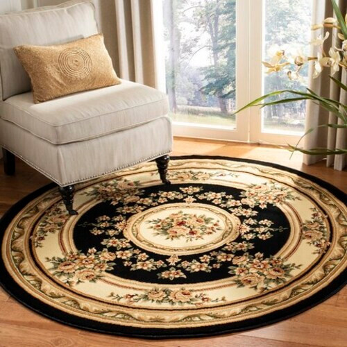 8′ Round Transitional Traditional Floral Black Area Rug **FREE SHIPPING**