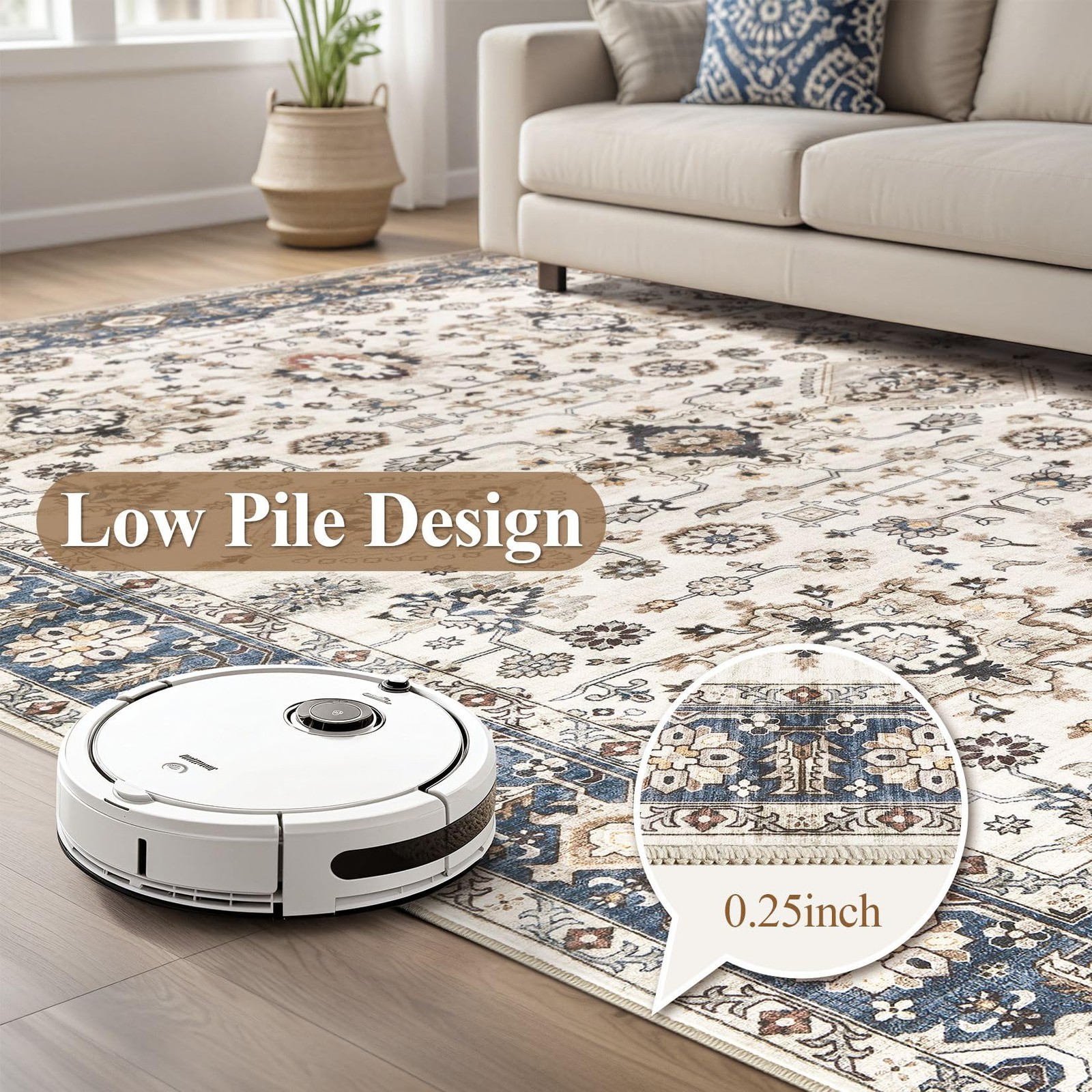 Area Rug 8×10 Vintage Pattern Non-Slip Stain Resistant 0.25 in Thin – Soft