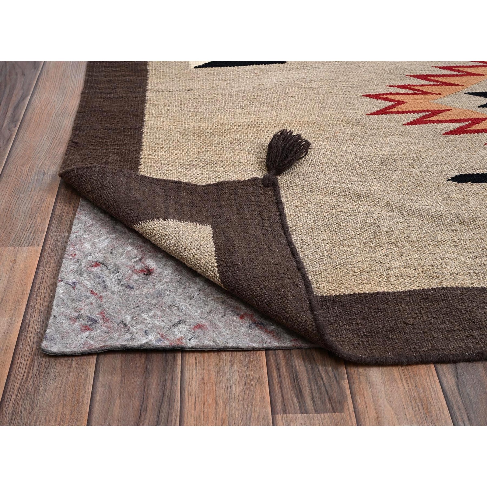 12’2″x14’9″ Brown Flat Weave Southwest Geometric Design Hand Woven Wool XL Rug