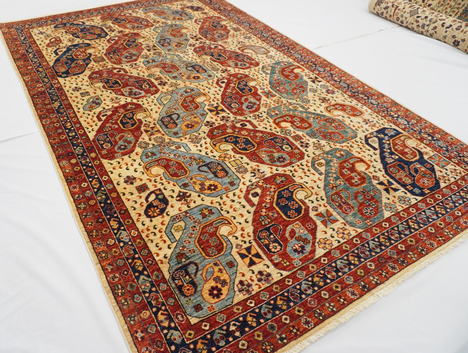 6 x 9 ft Beige Samarkand Afghan Hand Knotted Veg dye Wool Oriental Area Rug