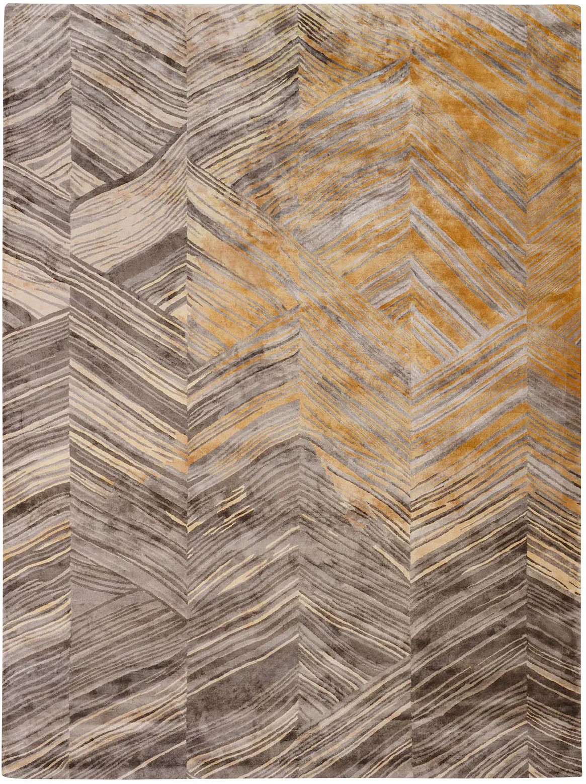 Handmade Wool Rug 8×10 Gold Grey Textured Abstract Line Art Modern Home Decor