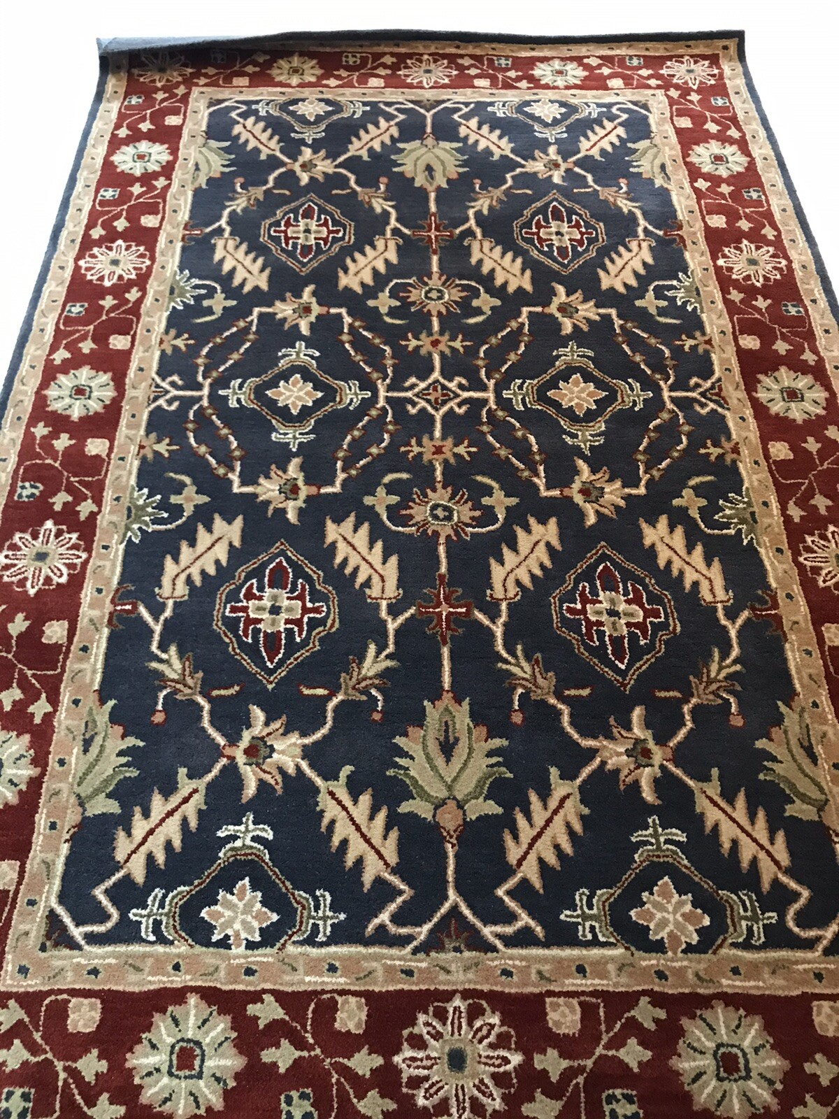 Kaleen Middleton Hand Made Tufted Oriental Velvet Wool Rug Charcoal Tan 5’x8′