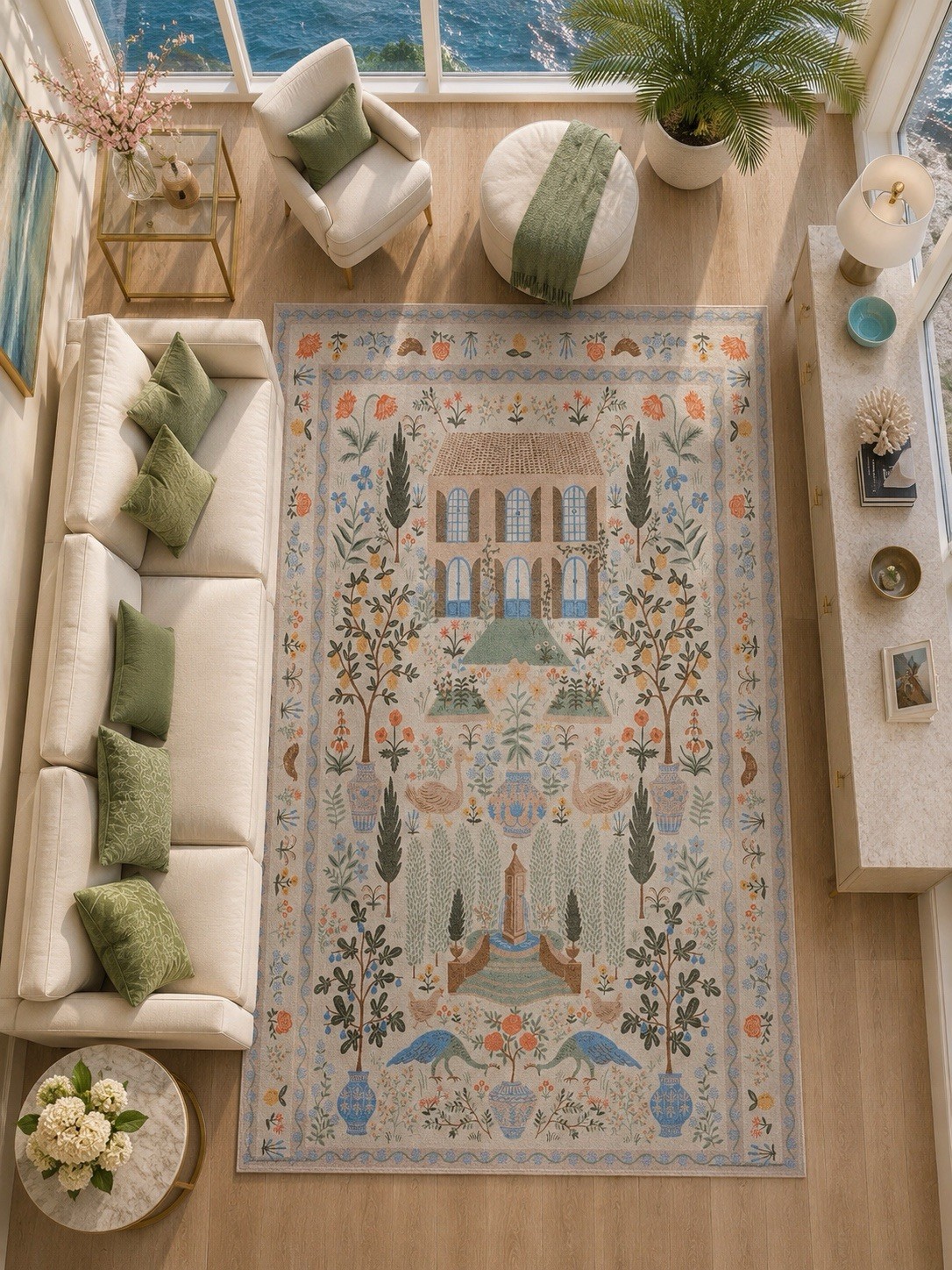 Sale! Stunning Bliss Estate Garden Botanical Indoor Area Rug 5’ x 7’ Cream Rug