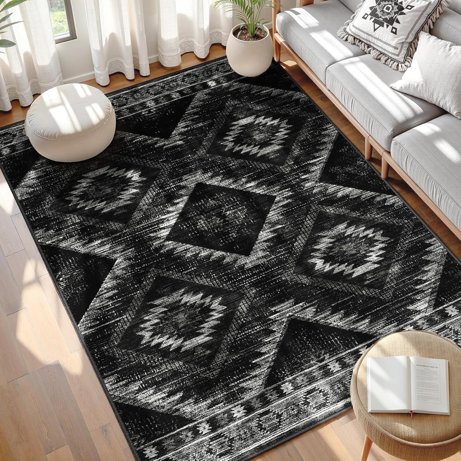 BESTSWEETIE Area Rug 5×7 Rug Machine Washable Non-Slip Low Pile Print Pattern