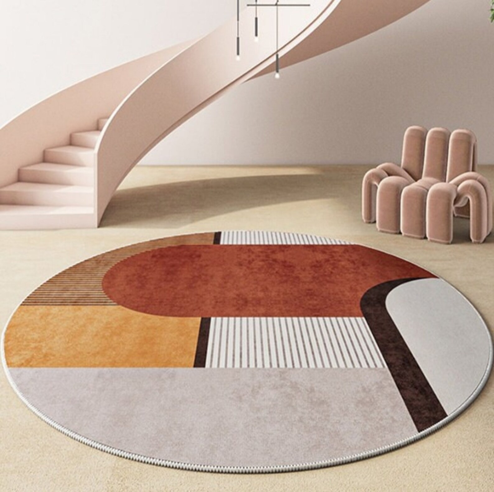 Hand-Tufted Round Wool Rug: Modern Geometric Design