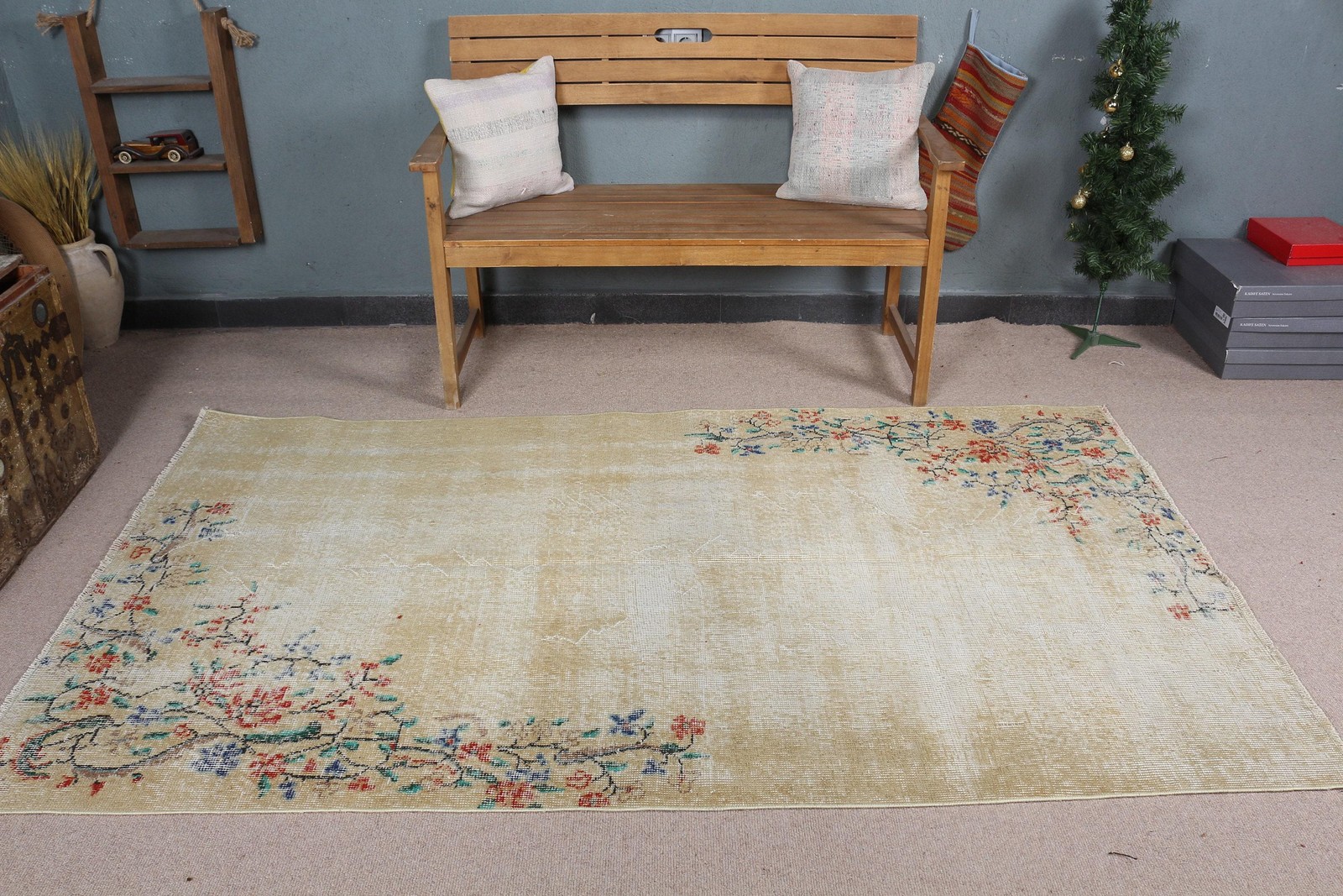4,3×7,5 ft Rug, Area Turkish Rug, White Moroccan Rug