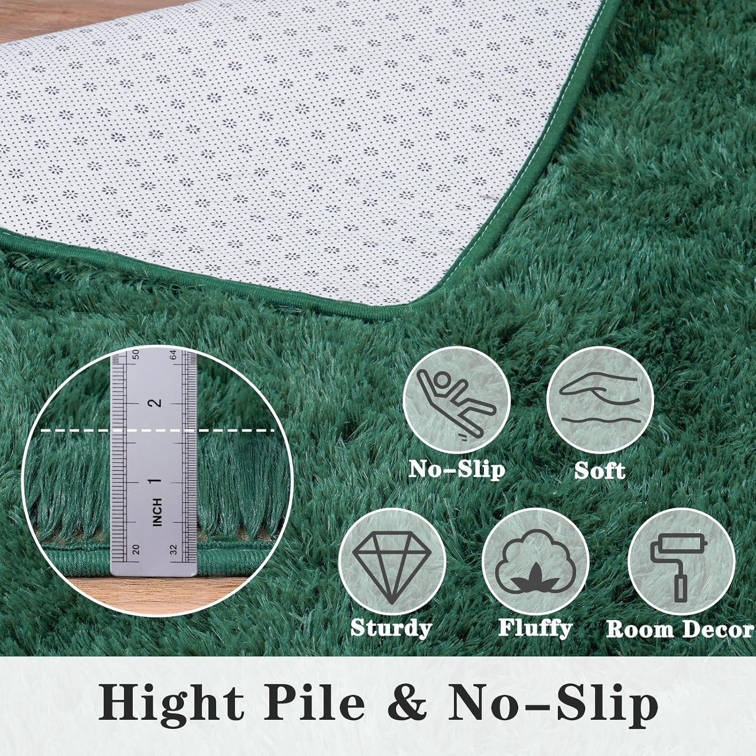 Dssimo Super Soft Area Rugs for Living Room, 4X6 Feet Modern Shag Dark Green Rug