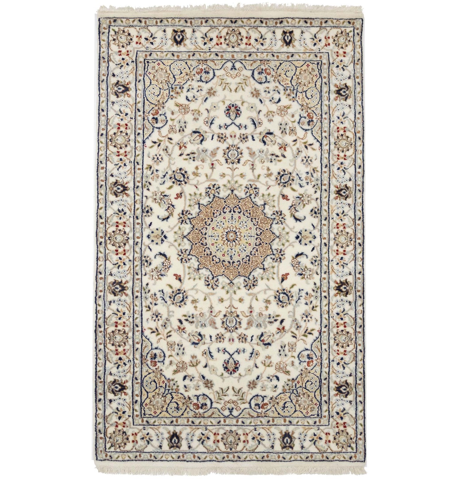 3×5 ft Indo-Nain Ivory Oriental Rug Floral Medallion Small Décor Carpet