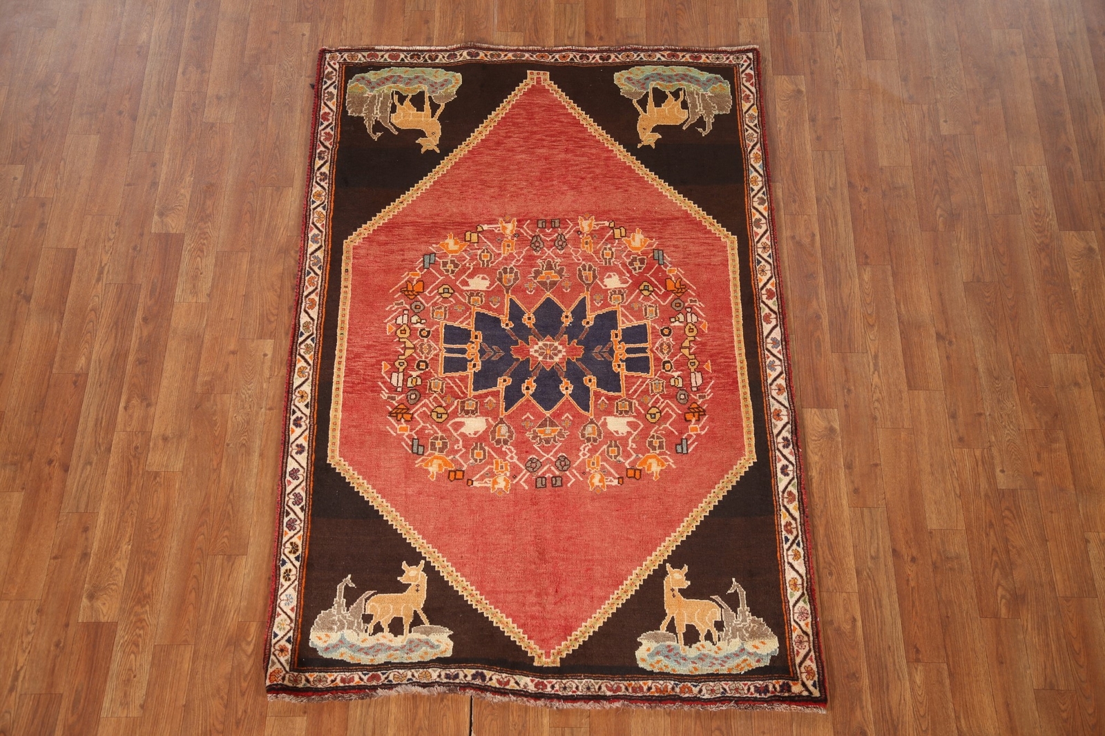 Vintage Nomadic Red Wool Abadeh Area Rug 4’x6′ Wool Hand-knotted Tribal Carpet