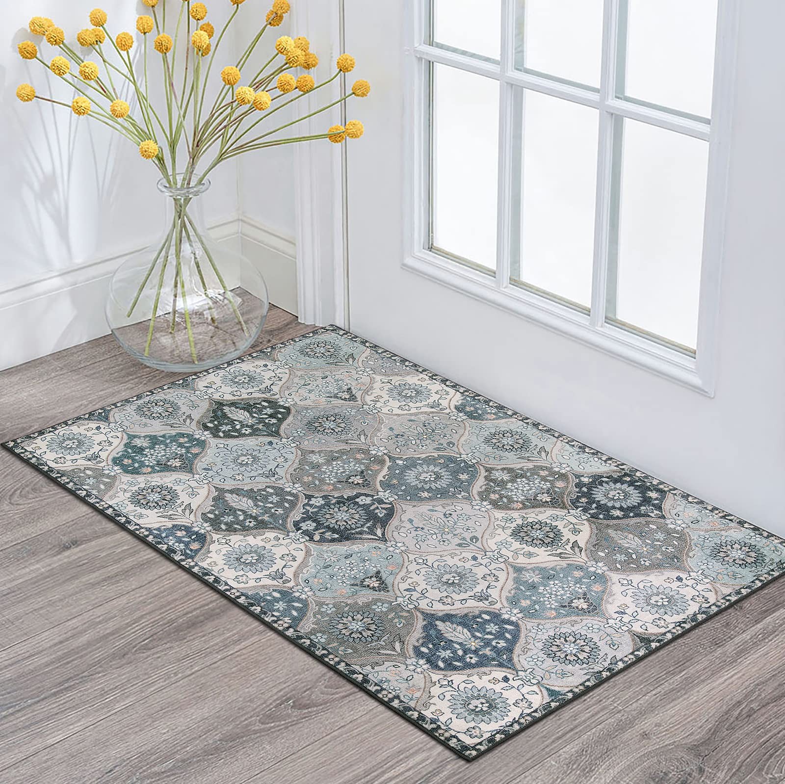 Blue Moroccan Trellis Front Door Mat Indoor Entrance 2×3 Rugs For Entryway