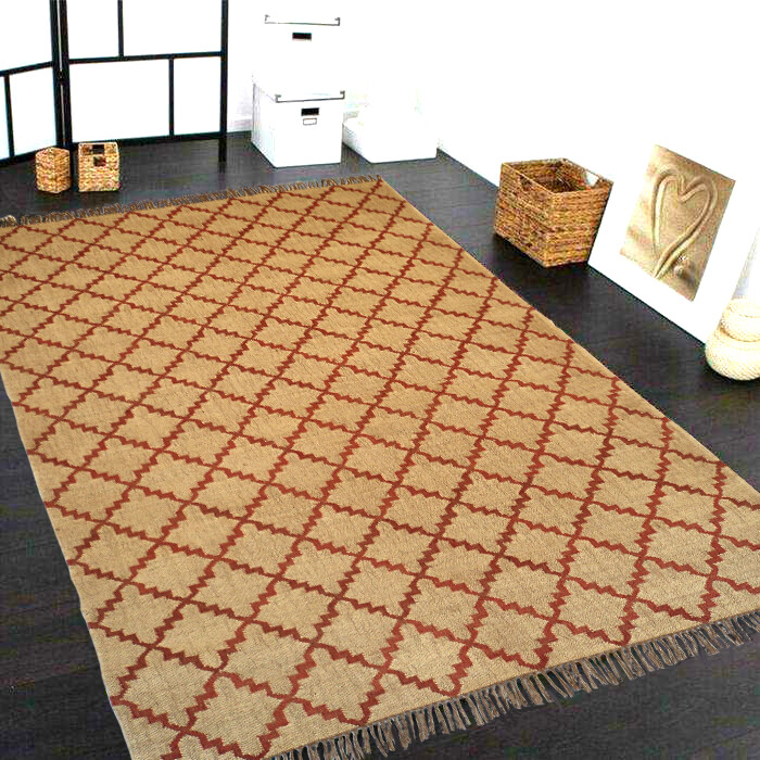 Handmade Jute Rug Reversible Modern Kilim Carpet Living Room Bedroom Area Rug