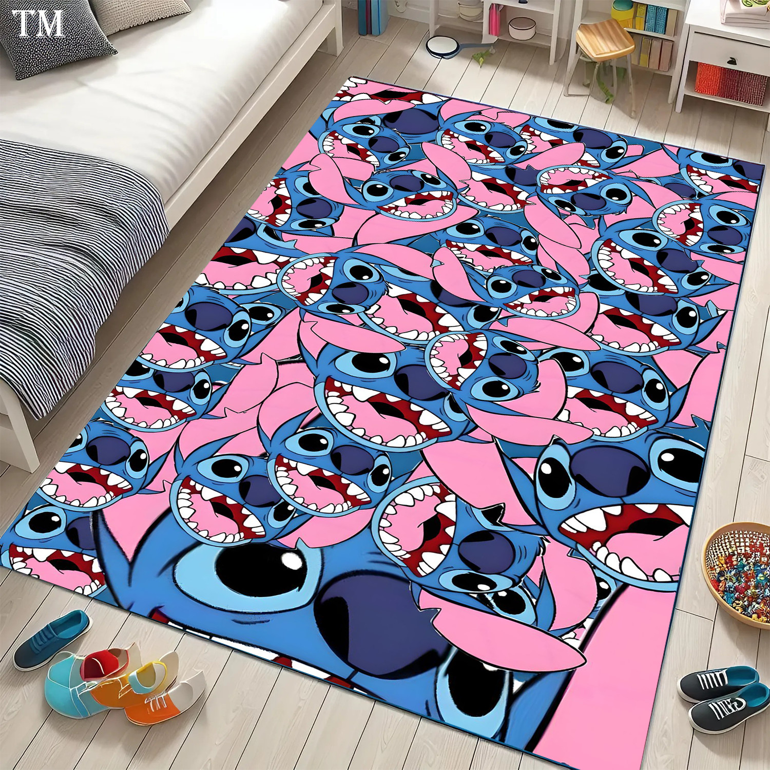 Astra Pink Blue Cartoon Carpet – Kawaii Alien Pattern Kids Room Decor