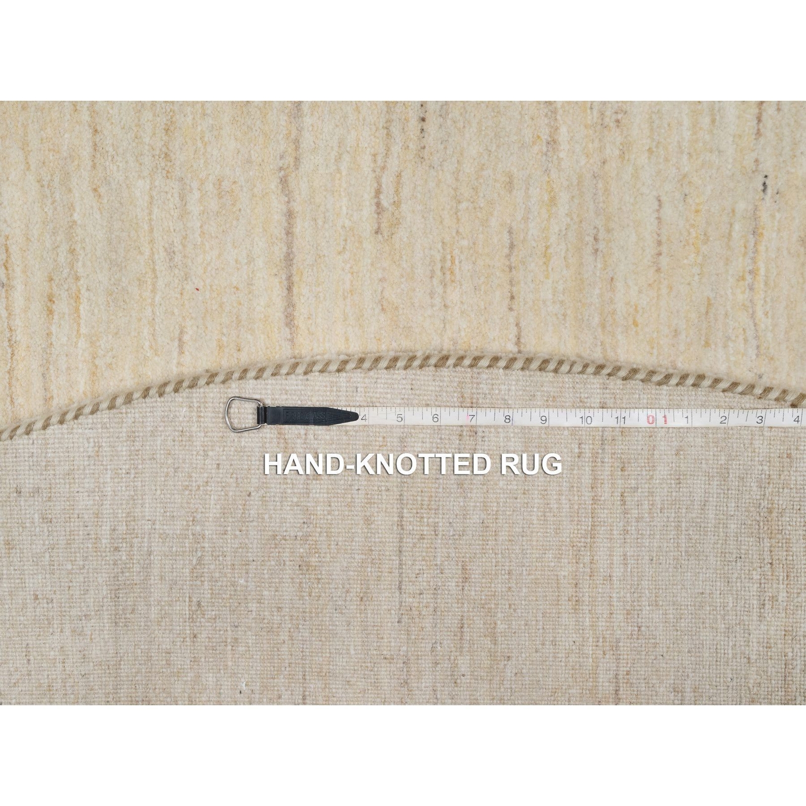 7’9″x7’9″ Bone White Pure Wool Modern Plain Design Hand Knotted Round Rug R91308