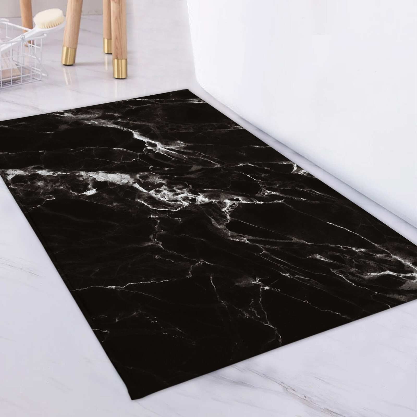 Black and White Abstract Marble Bath Mat for Bathroom Mat Bath Rug Doormat