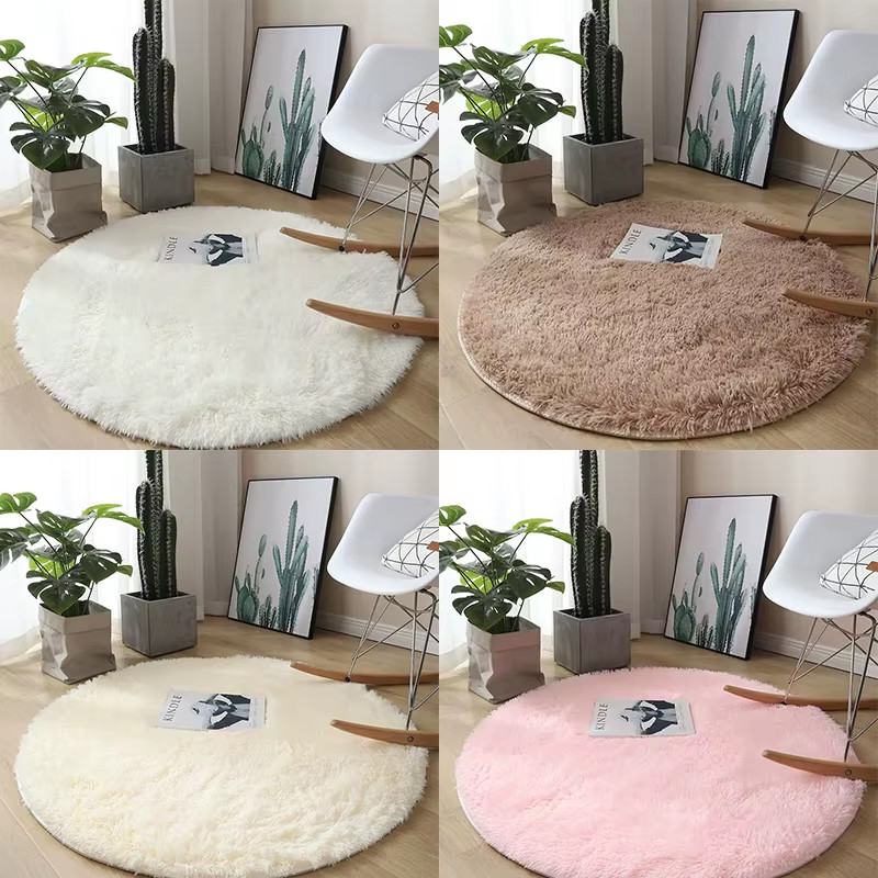 Plush round Carpet Living Room Decoration Super Soft Bedroom Fluffy White Carpet