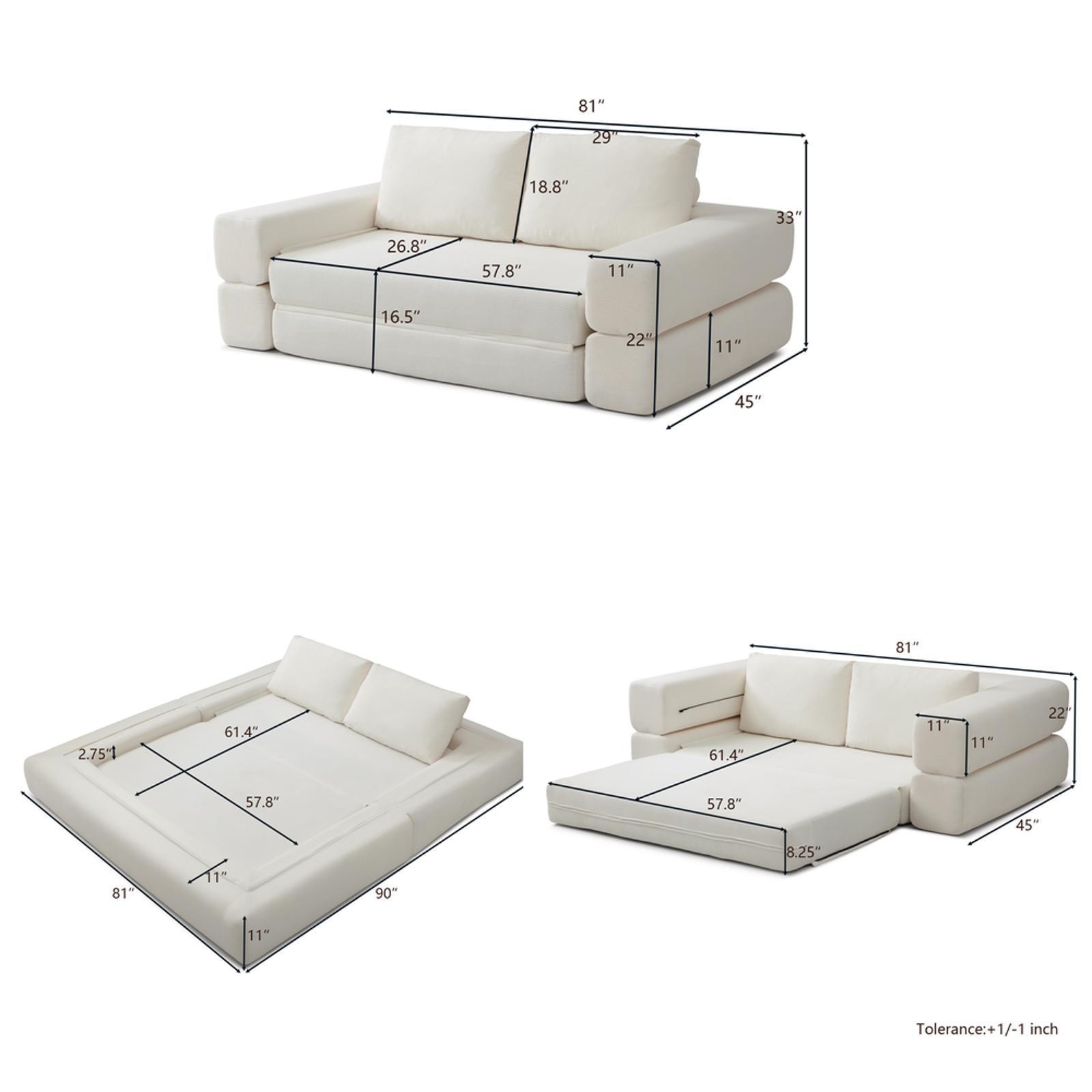 Comfy 3-in-1 Sofa Bed, Foldable Corduroy Futon Mattress with Pillows, No-Install