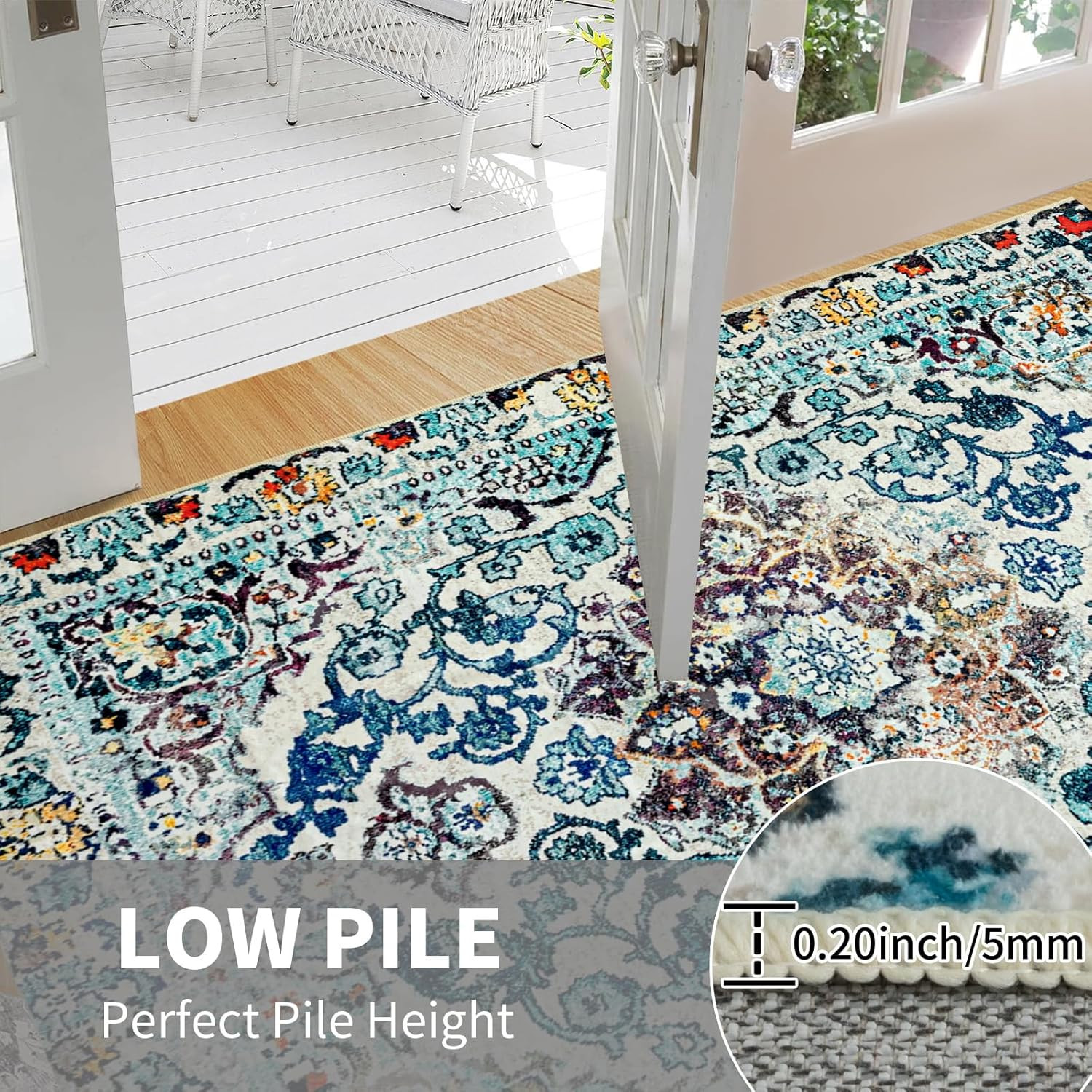 Boho Washable 2×3 Area Rug – Non-Slip Vintage Entryway Mat for Home