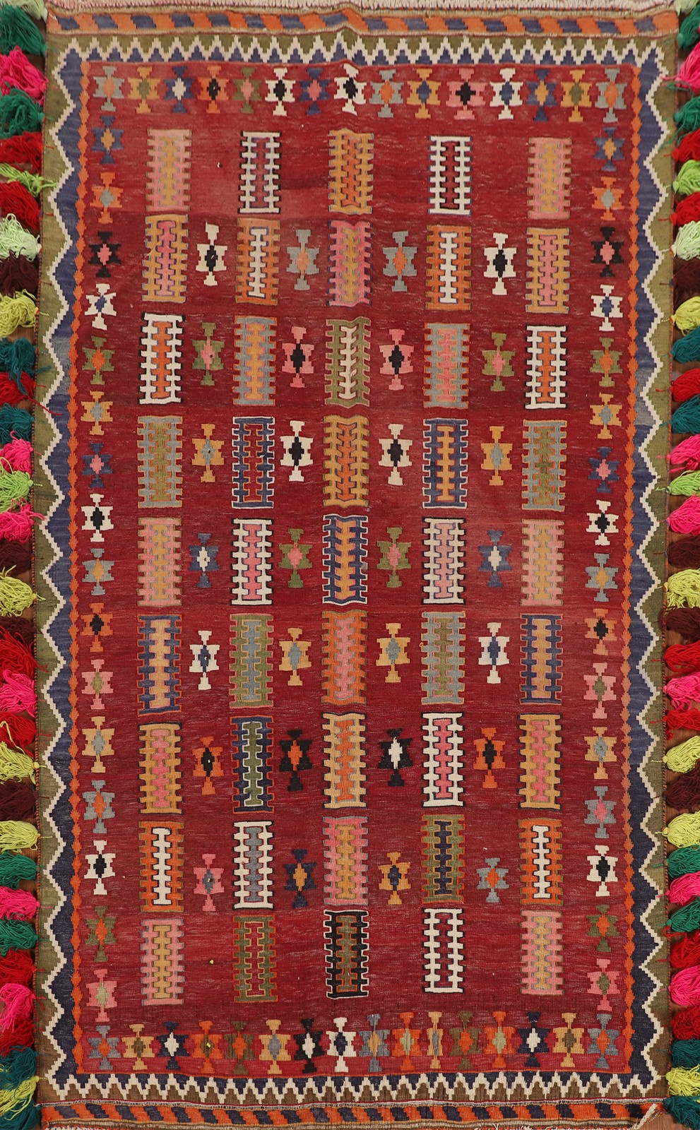 Vegetable Dye Antique Kilim Rug 5×8 Wool Hand-Woven Traditional Reversible Rug