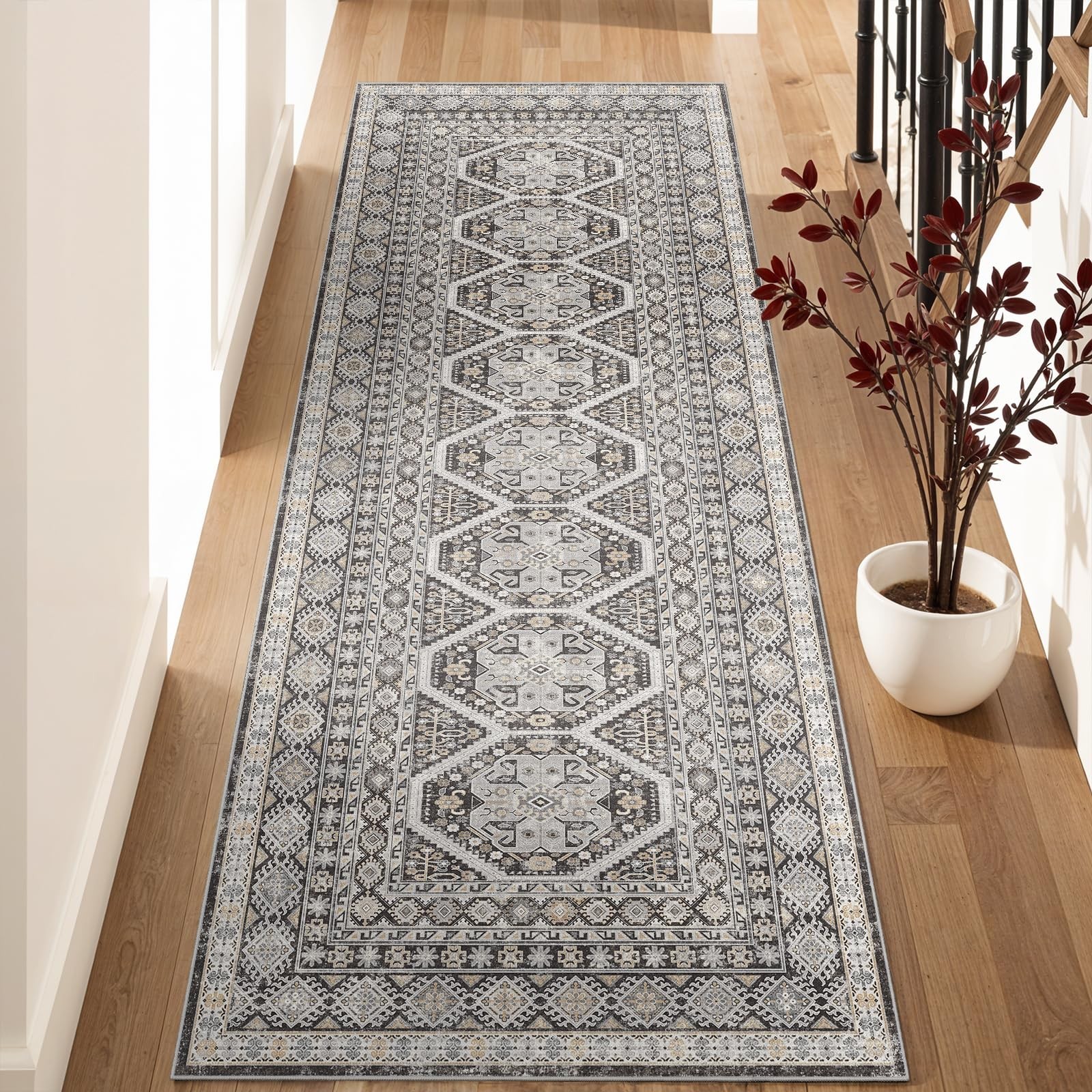 Ksrau 3×8 Runner Rug Kitchen Washable Oriental Indoor Hallway Runners Non Slip