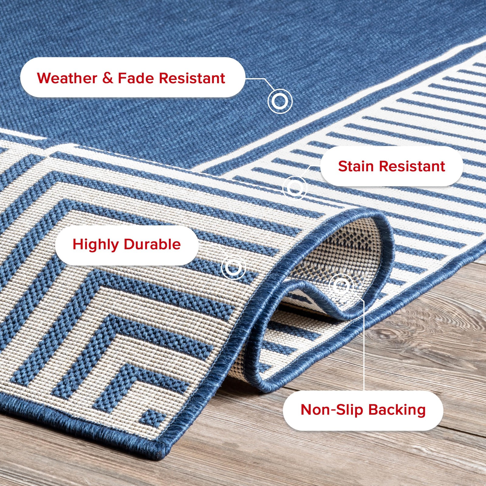 Nuloom Asha Navy/Ivory Area Rug 3’6″ x 5′ Indoor Outdoor Patio Deck Porch