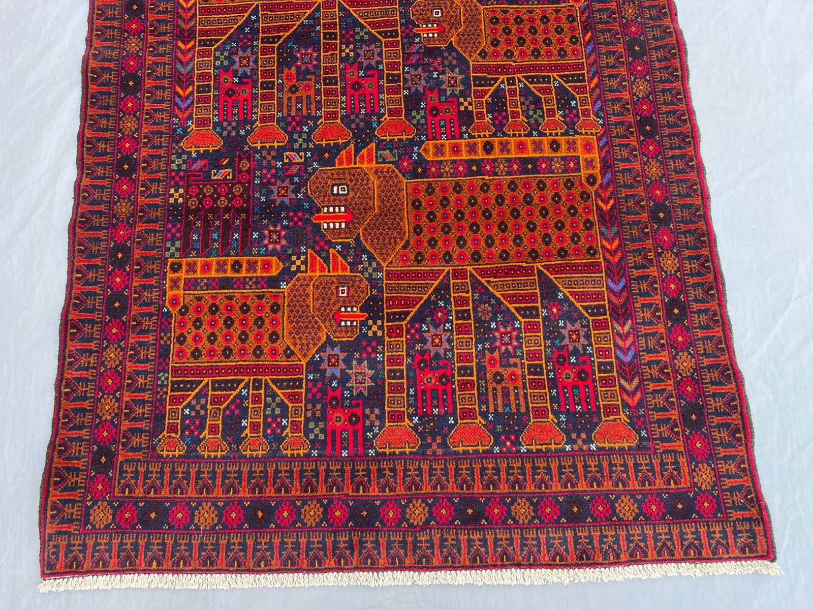 4×7 Vibrant Baluchi Pictorial Rug Afghan Wool Carpet Animal Tribal Folk Art Deco