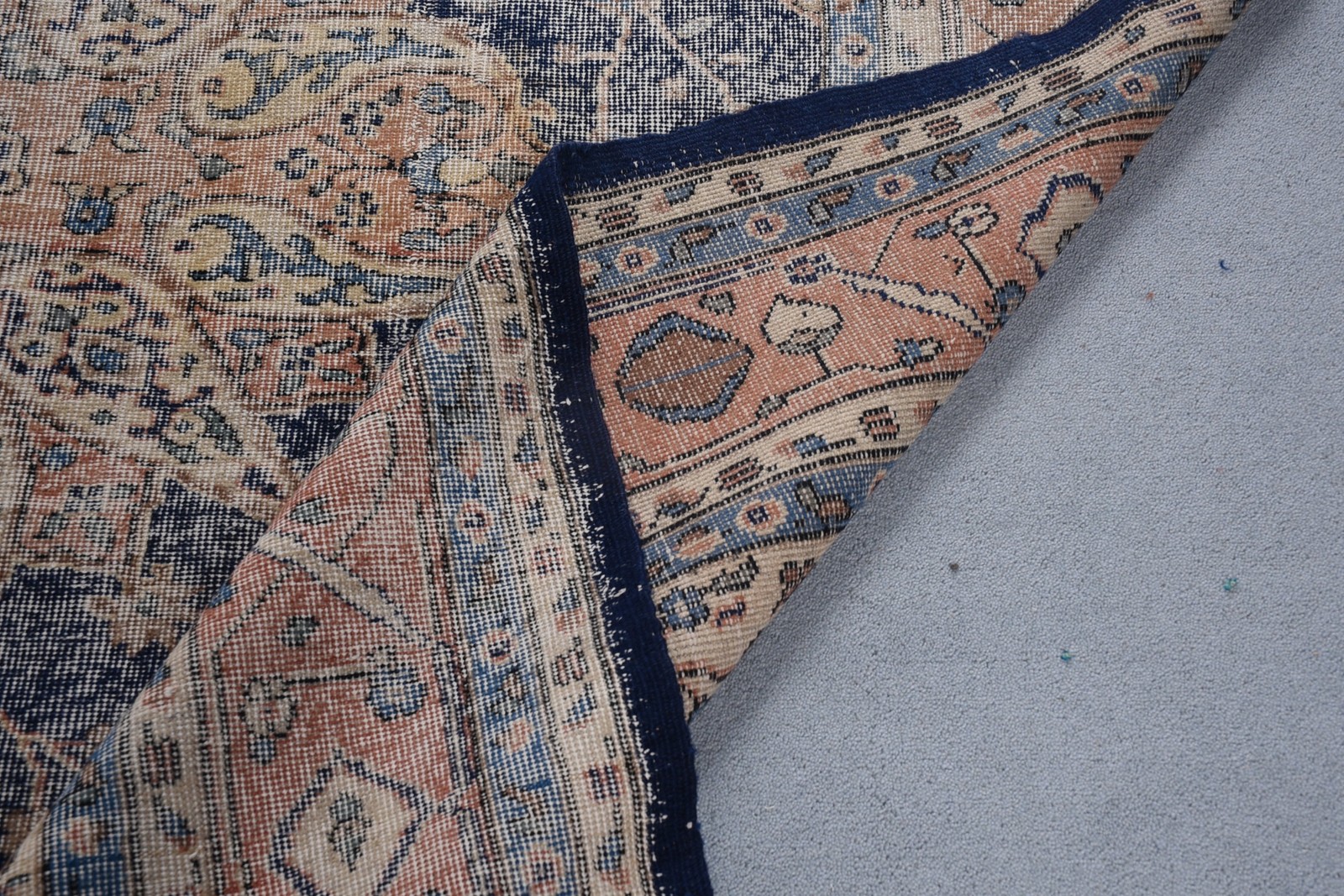 7,2×10,8 ft Vintage Oversize Rug, Turkish Blue Plants & trees Rug