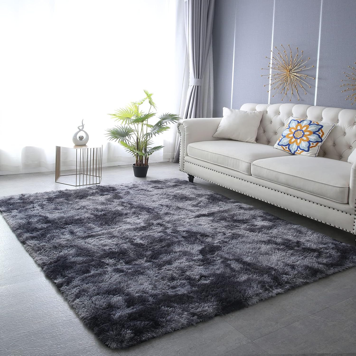 Grey Area Rug for Living Room: Indoor Ultra Soft Shag Plush Rugs for Bedroom – N