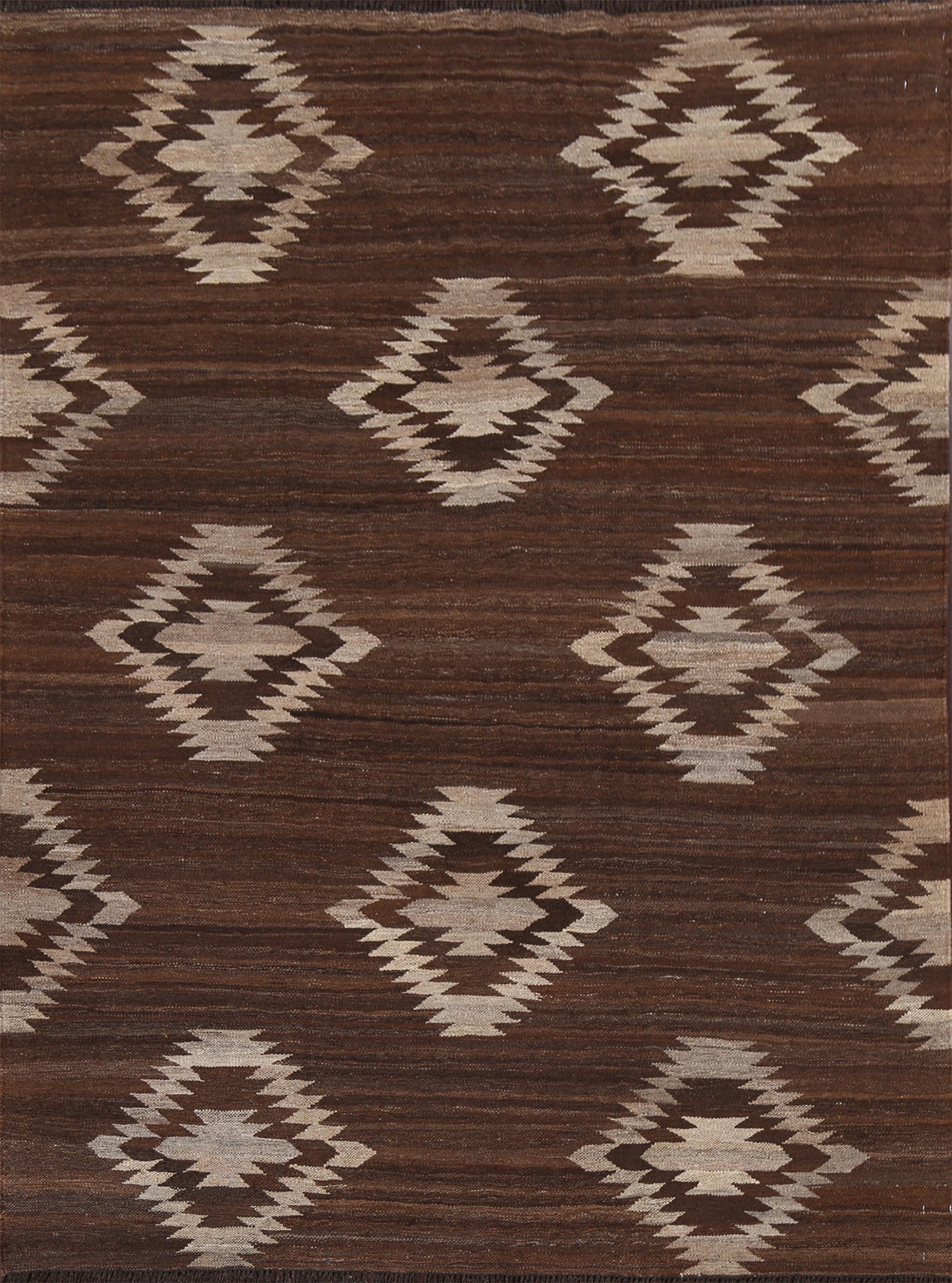 Dark Brown Natural Dye Area Rug Kilim Reversible Flat-weave Tribal Carpet 5×7
