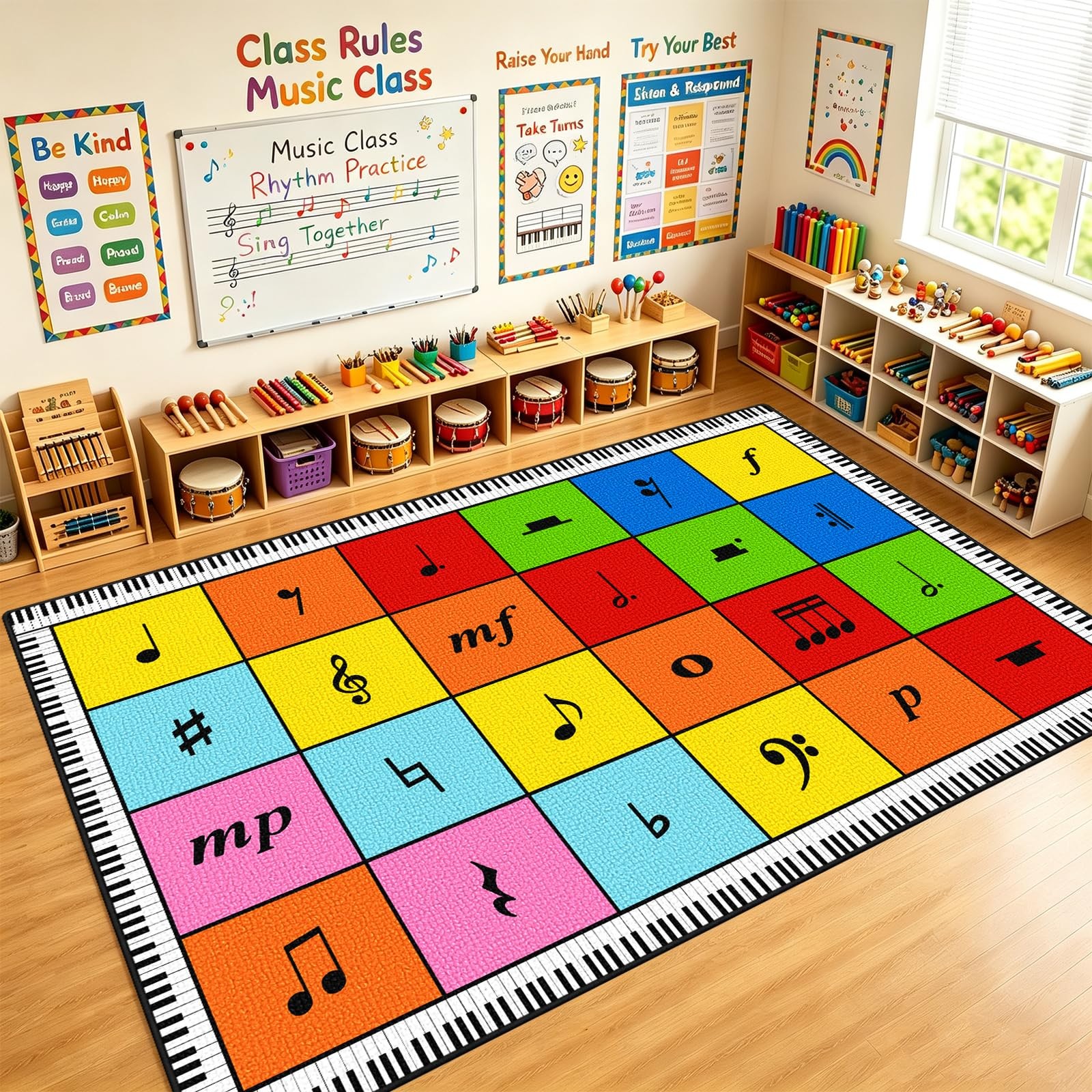ABCarpet Music Classroom Rug, 7’6”x13’1” Durable Nylon Classroom Carpet wit…