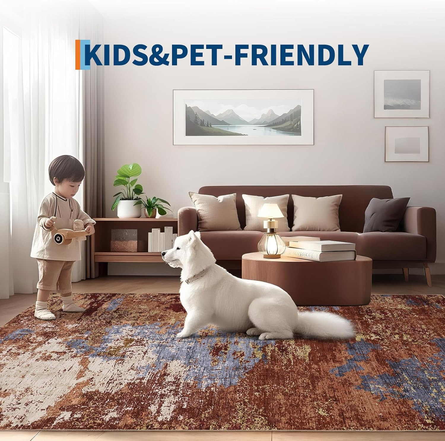 Abstract Living Room Rug 8X10 Ultra-Soft Contemporary Carpet, Large Non-Shedding