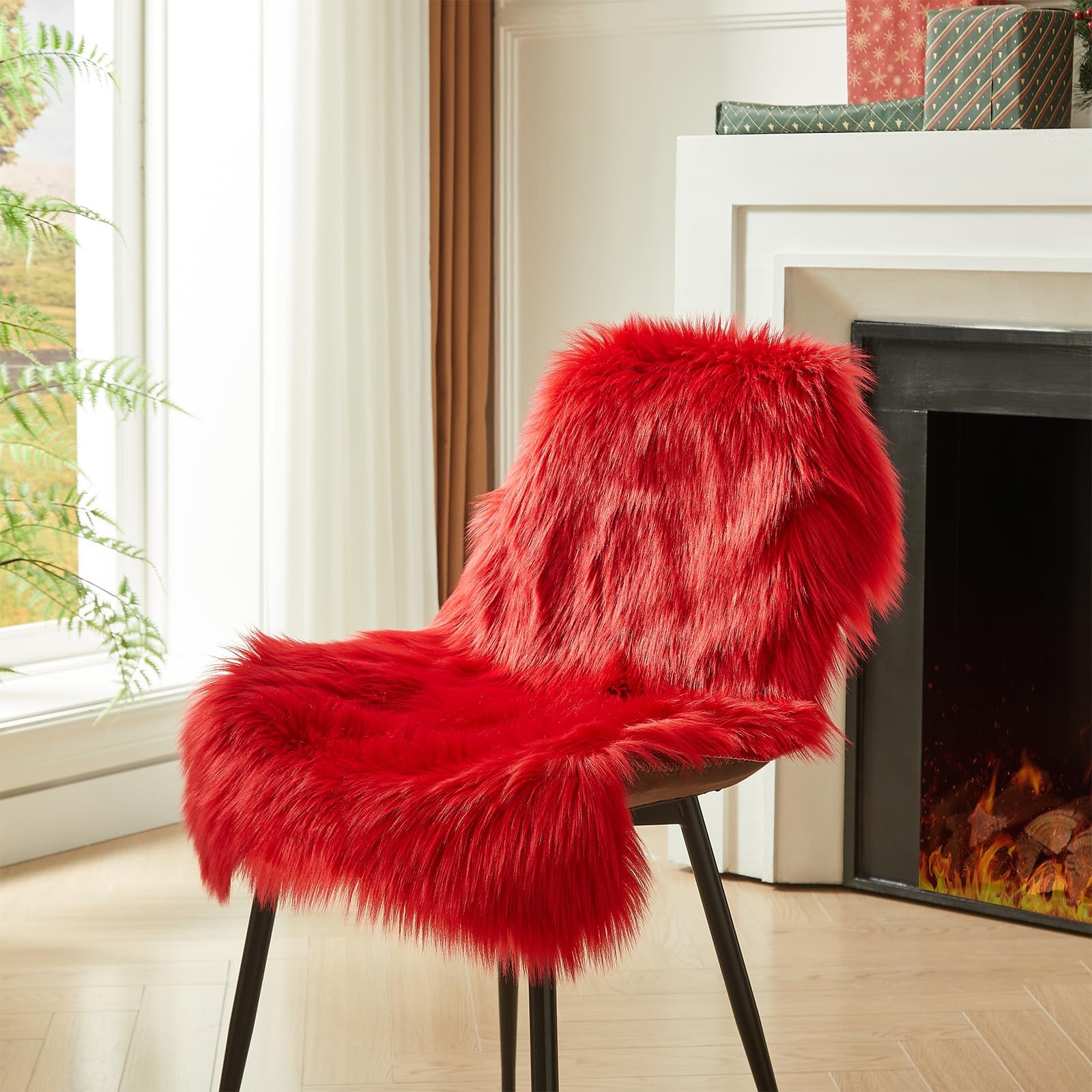 Faux Fur Rug, Red Small Area Rug, Fluffy Sheepskin Rug, Fuzzy Ultra Soft 2 x …