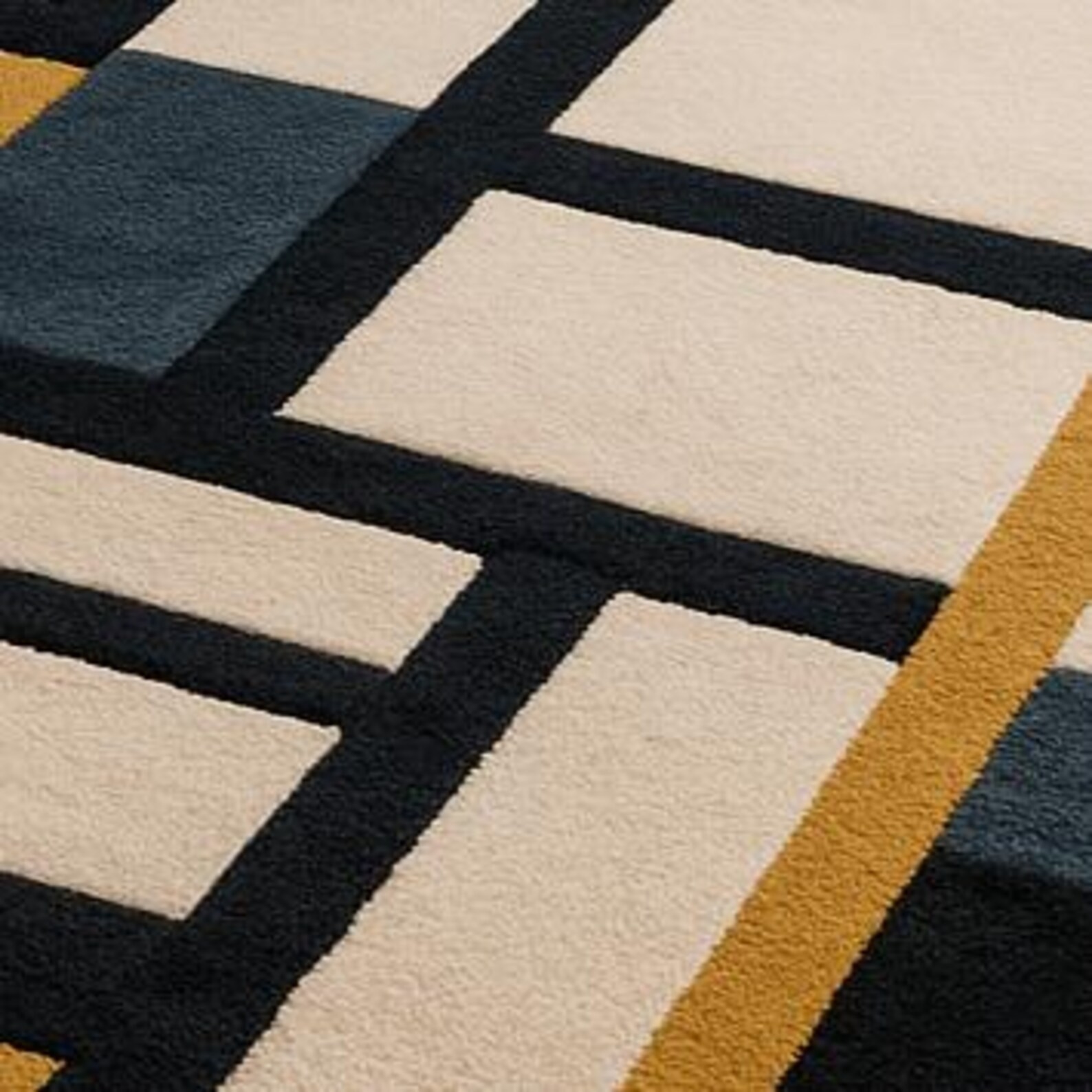 Modern Geometric Hand Tufted Wool Rug – Blue Mustard Cream Carpet