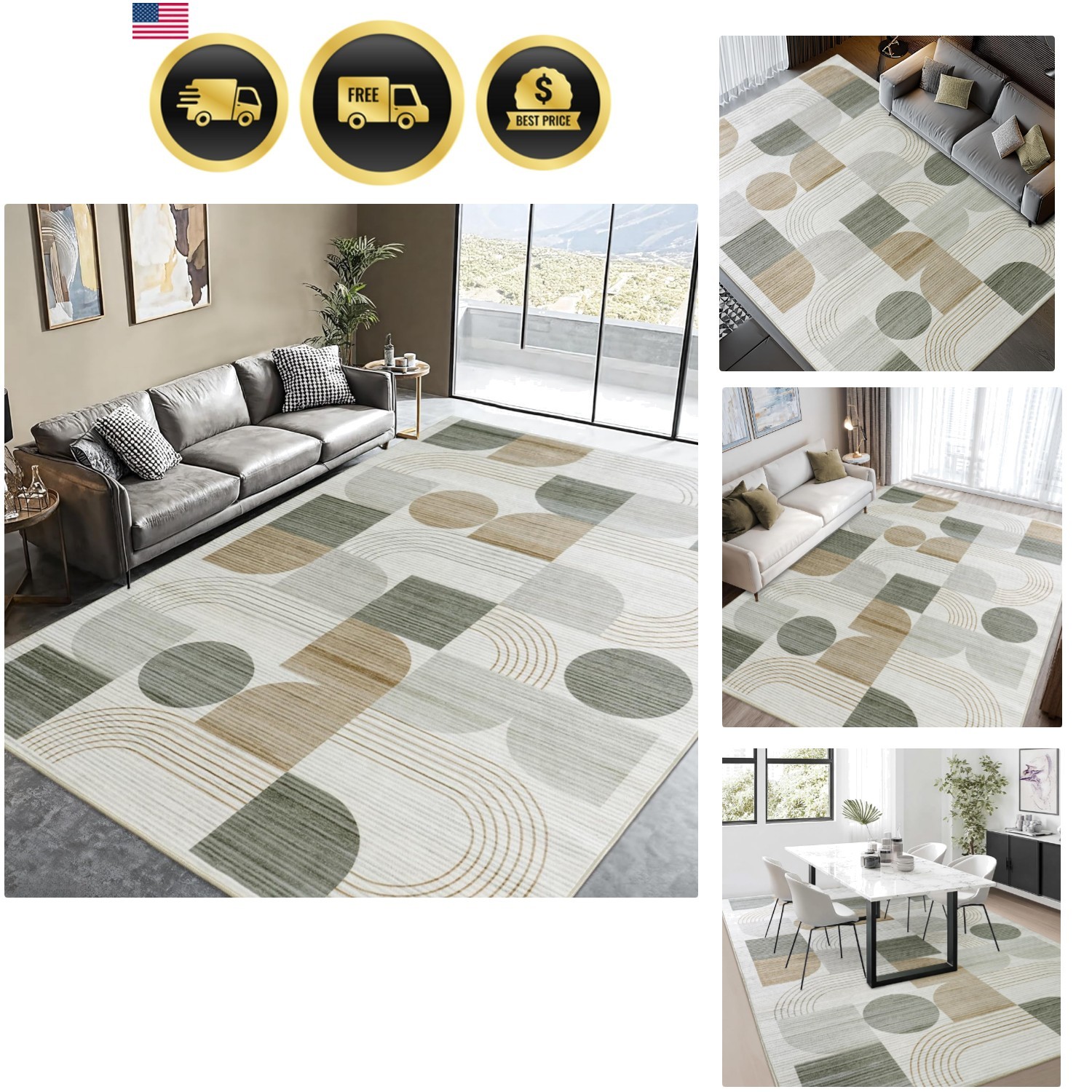 Elegant Non-Shedding 8×10 Beige Area Rug – Modern Faux Wool for Living Room