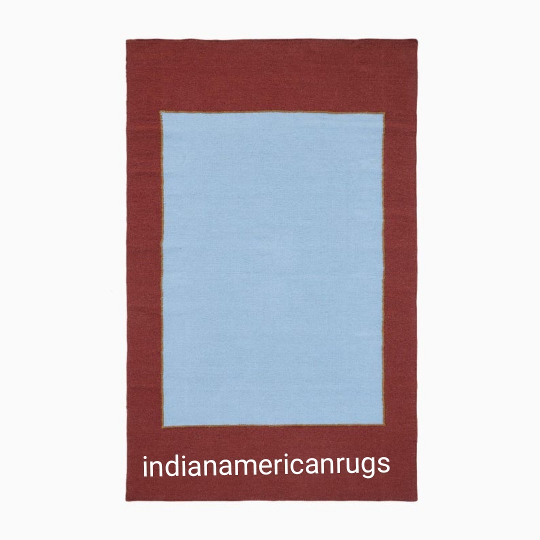 5×8 ft Handwoven Sky Blue & Deep Rust: Azure-Modern Minimalist Design rugs:
