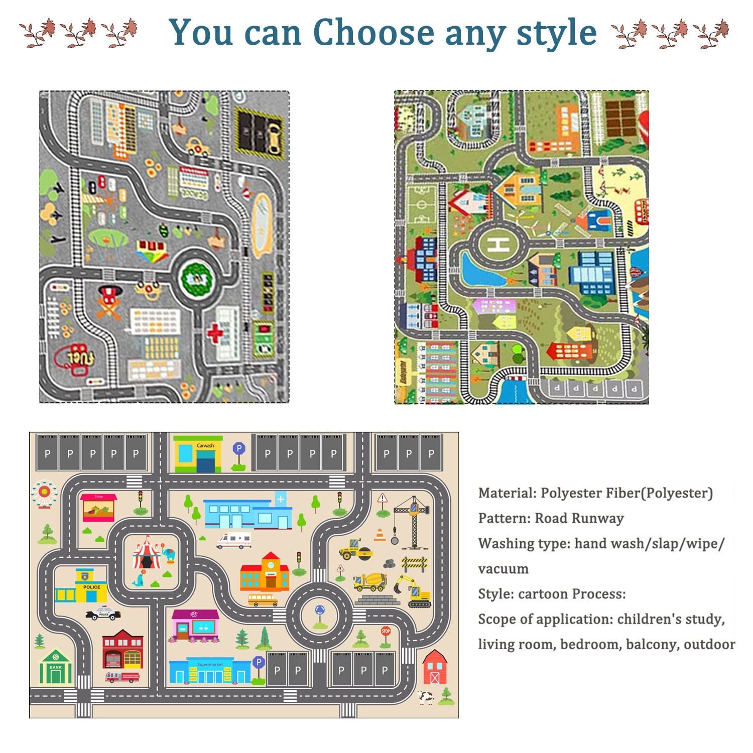 Kids Rug Play Mat for Toy Cars,City Life Road Traffic Educational Carpet,Have…