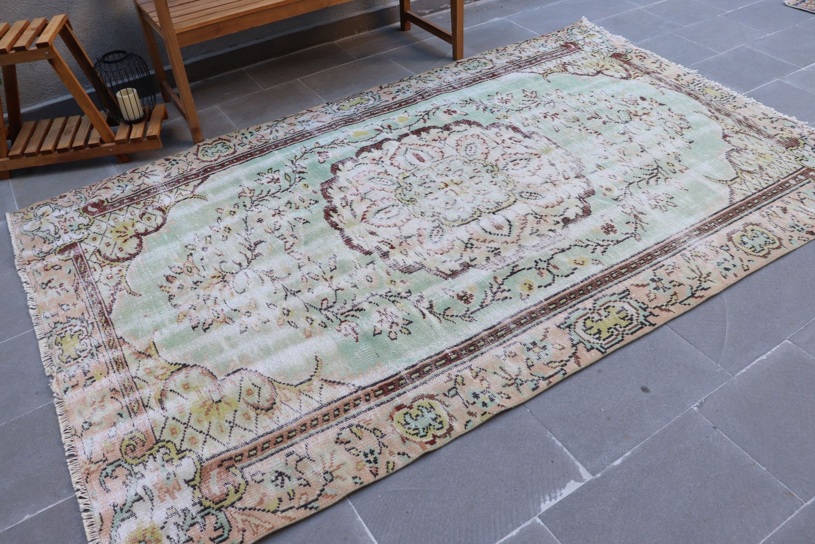 Vintage 5,2×8,5 ft Rug, Large Turkish Rug, Green Brown Plants & trees Wool Rug