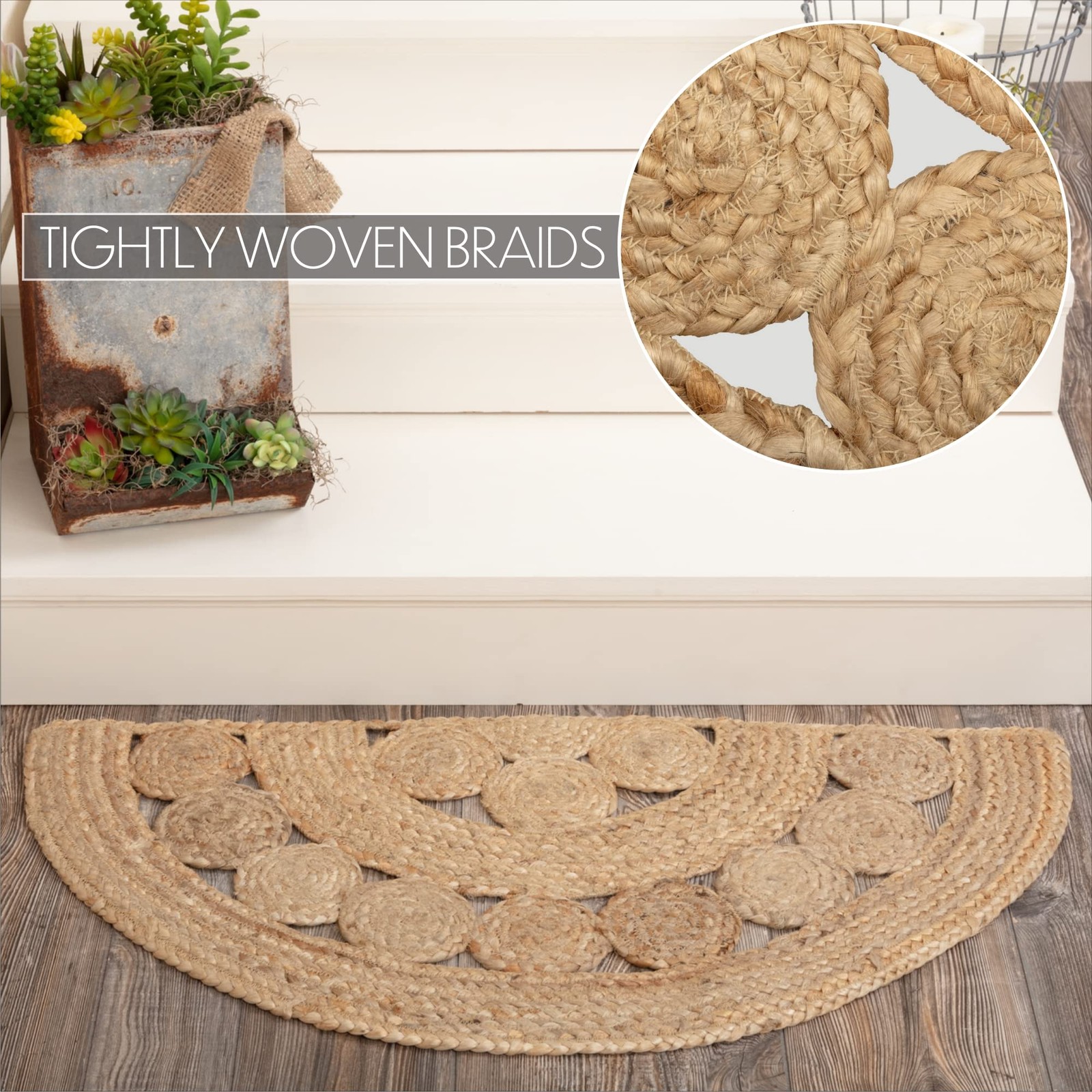 Celeste Tan Half Circle Jute Rug Boho Farmhouse Decor Entry Doormat Handwoven…