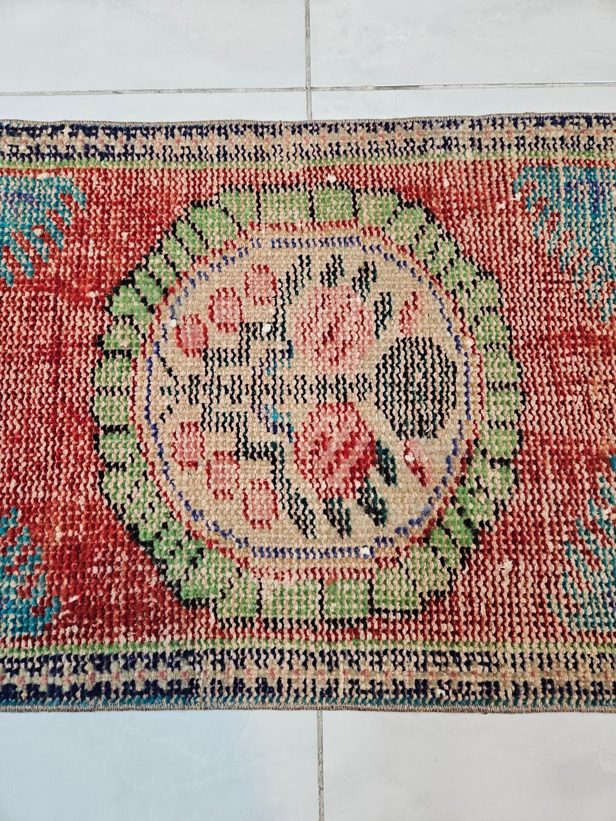 Red Turkish Wool Rug, Handwoven Vintage Decor (1.8 x 3.6 ft)