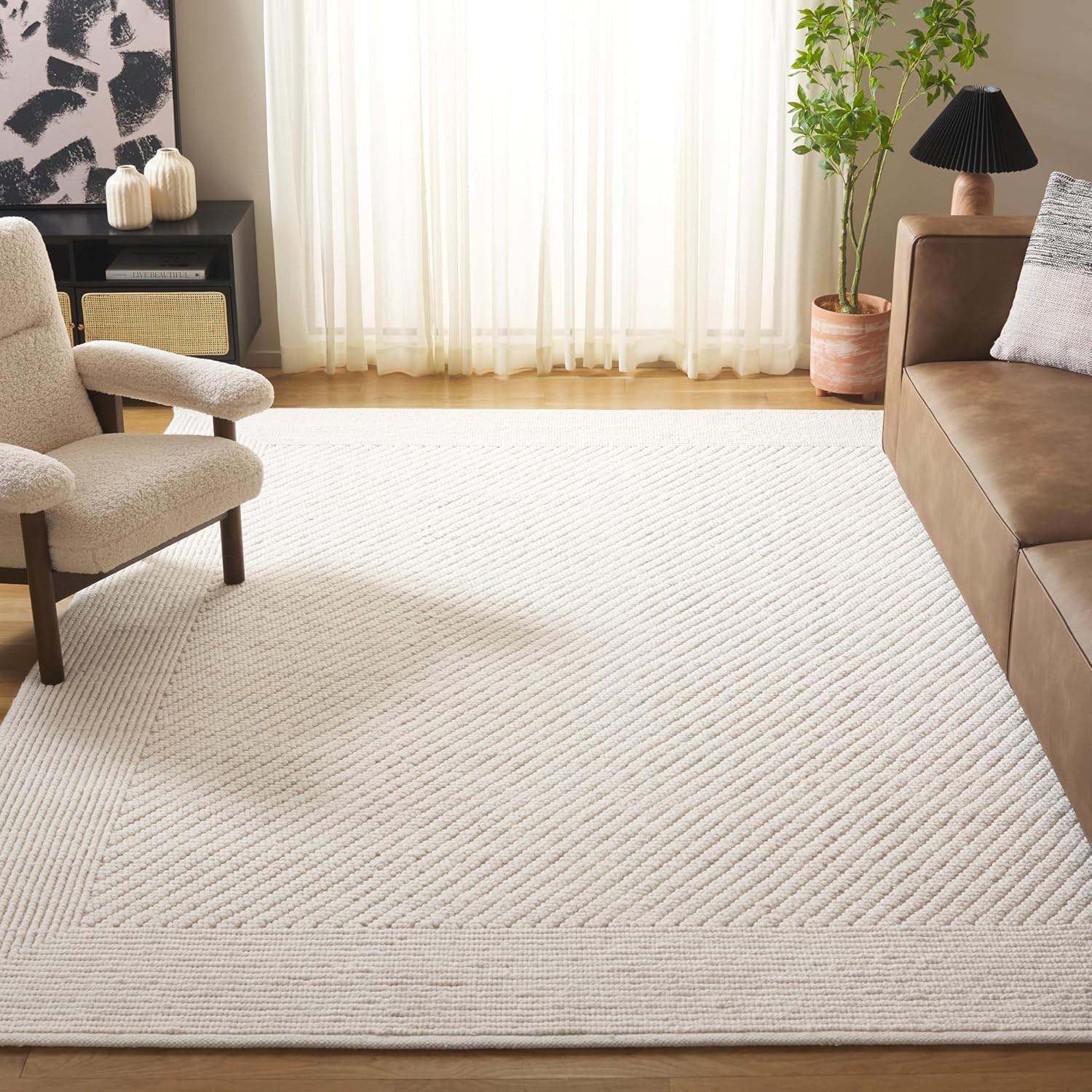 Natura Collection 8×10 Ivory Handmade Wool Area Rug for Living Spaces