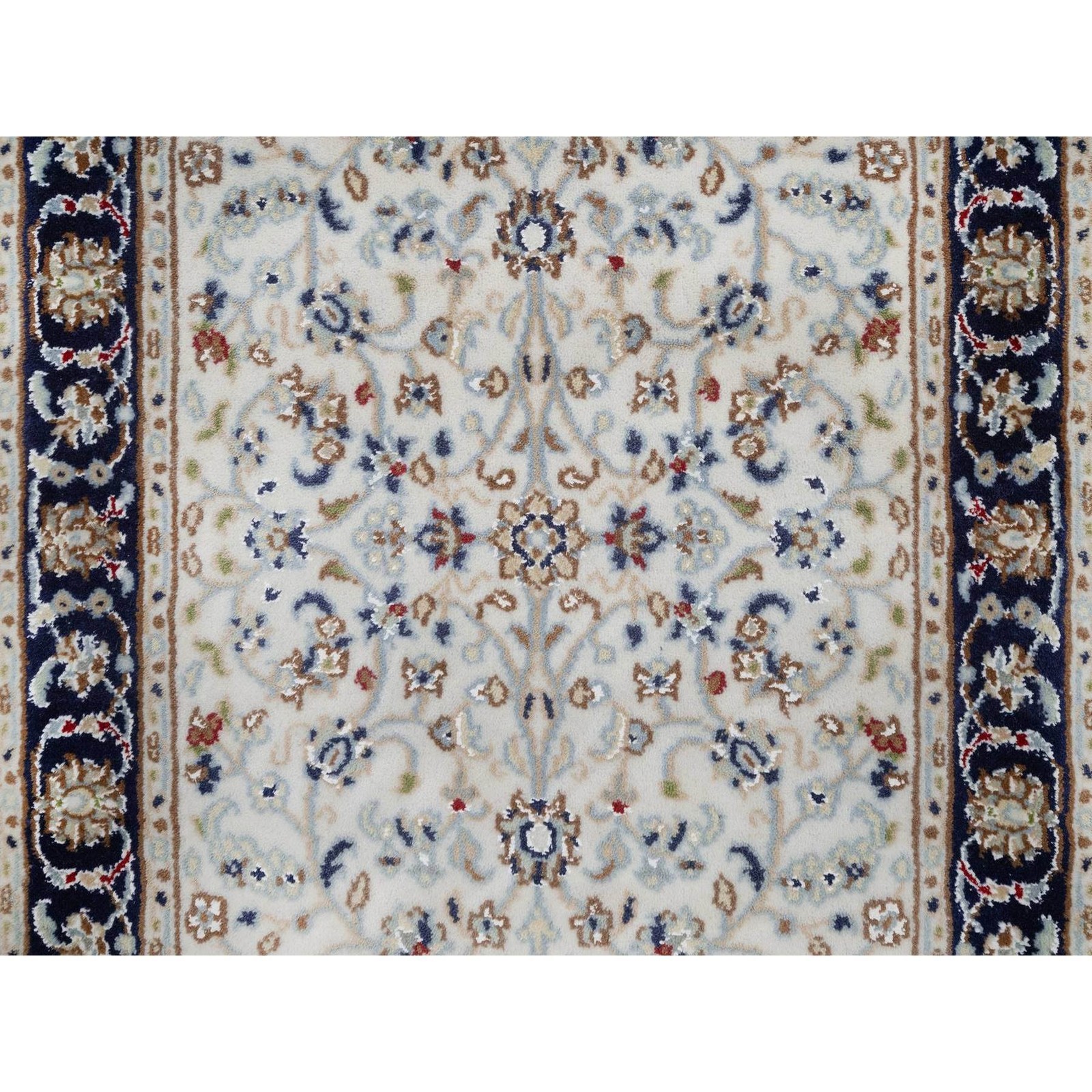 2’2″x3’2″ Ivory Nain with Flower Design Hand Knotted Wool & Silk Mat Rug 92532