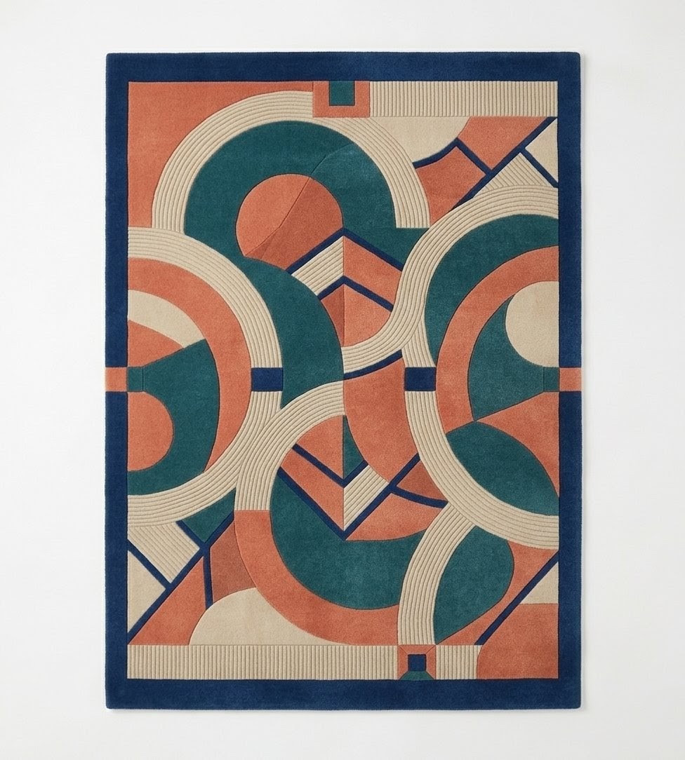 Geometric Hand Tufted Wool Area Rug 5×8 6×9 ft Modern Abstract Multicolor Carpet