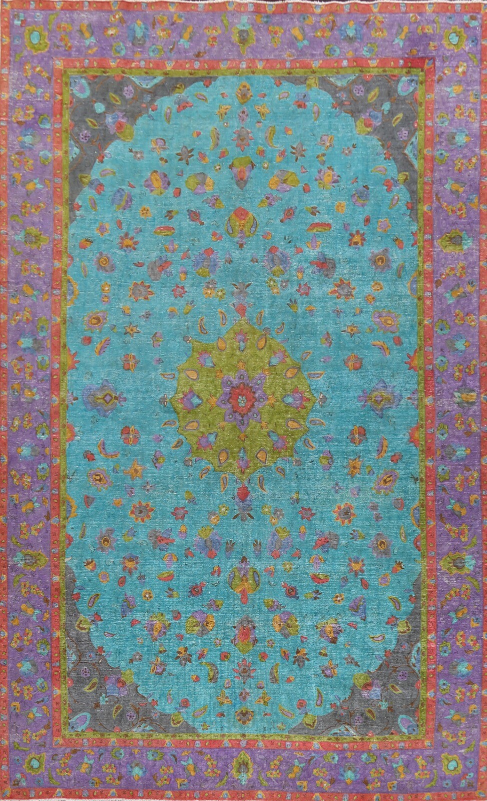Vintage TURQUOISE Floral Tebriz Hand-knotted Area Rug Classic Oriental Wool 9×13