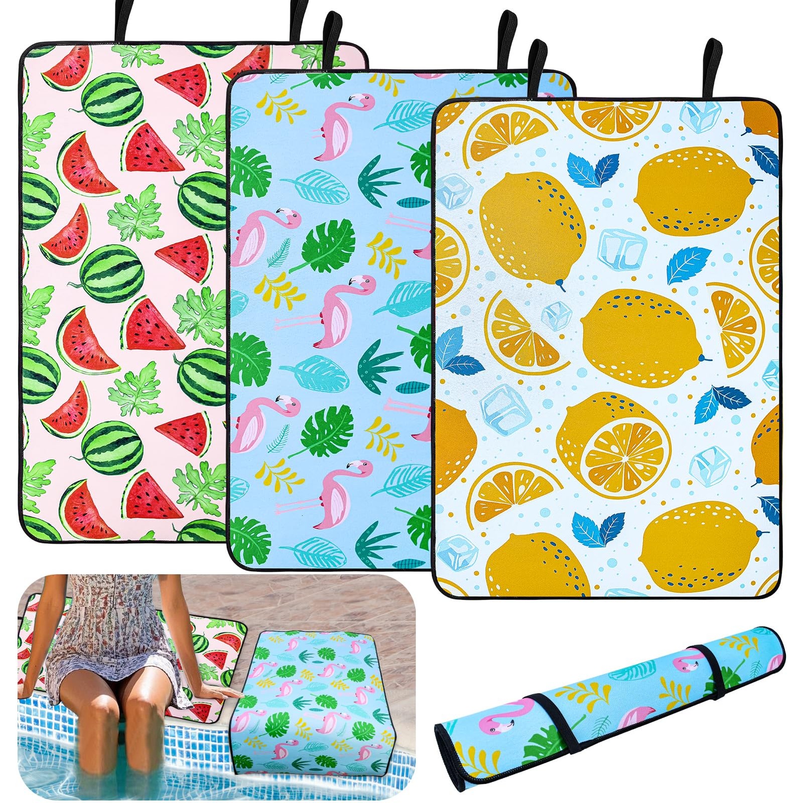 3 PCS Pool Seats for Edge of Pool 24×16 inch Soft Neoprene Cushion Lounging Mat