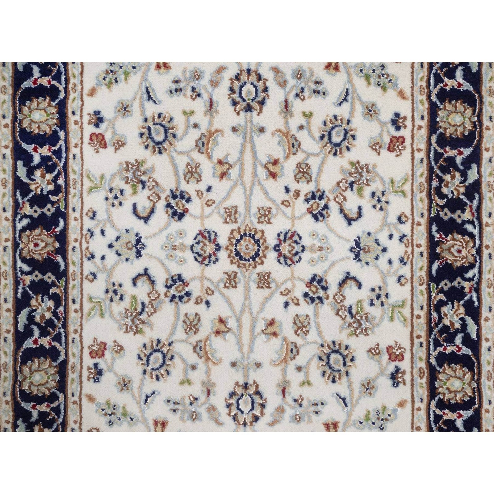 2’8″x4’2″ Pearl White Nain Hand Knotted 250 KPSI Wool and Silk Mat Rug 92465