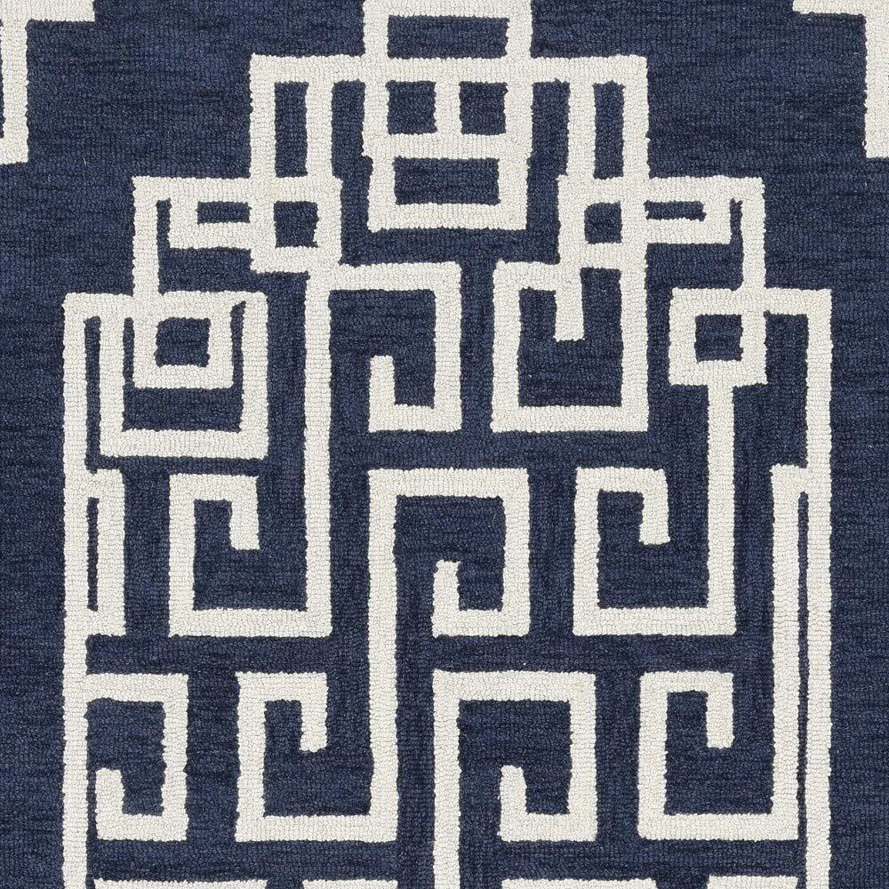 5′ X 7′ Navy Blue Ivory Hand Tufted Bordered Greek Key Indoor Area Rug