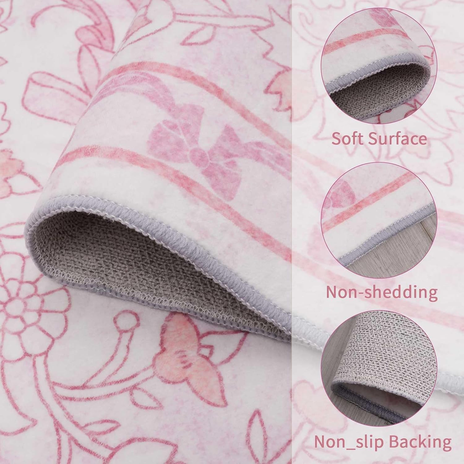 Pink Bow Rug for Bedroom Girls,5X7 Nursery Rugs for Living Room with Soft Low Pi