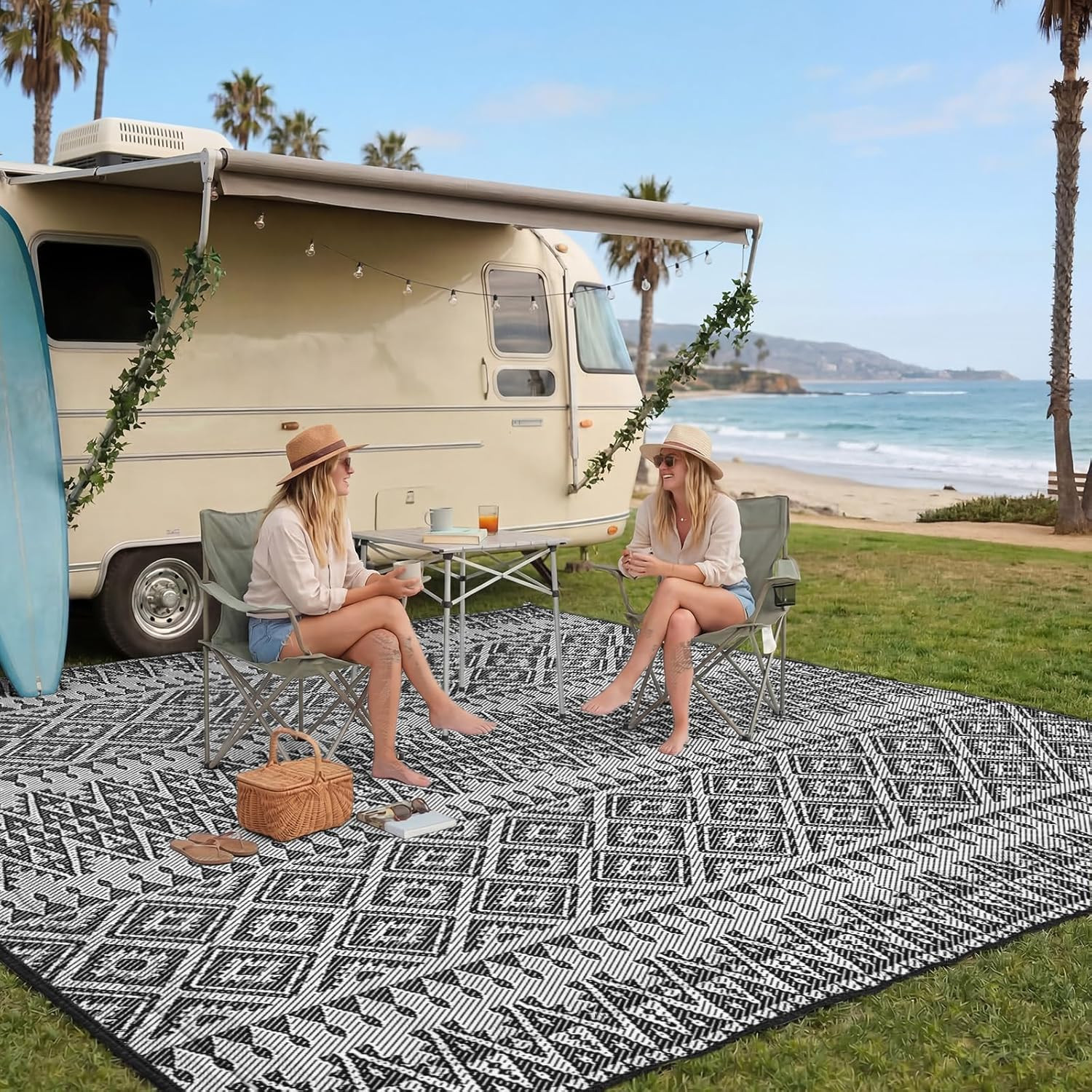 Waterproof Outdoor Rug 8X10 Ft, Reversible Plastic Patio Rug, UV Resistant Straw