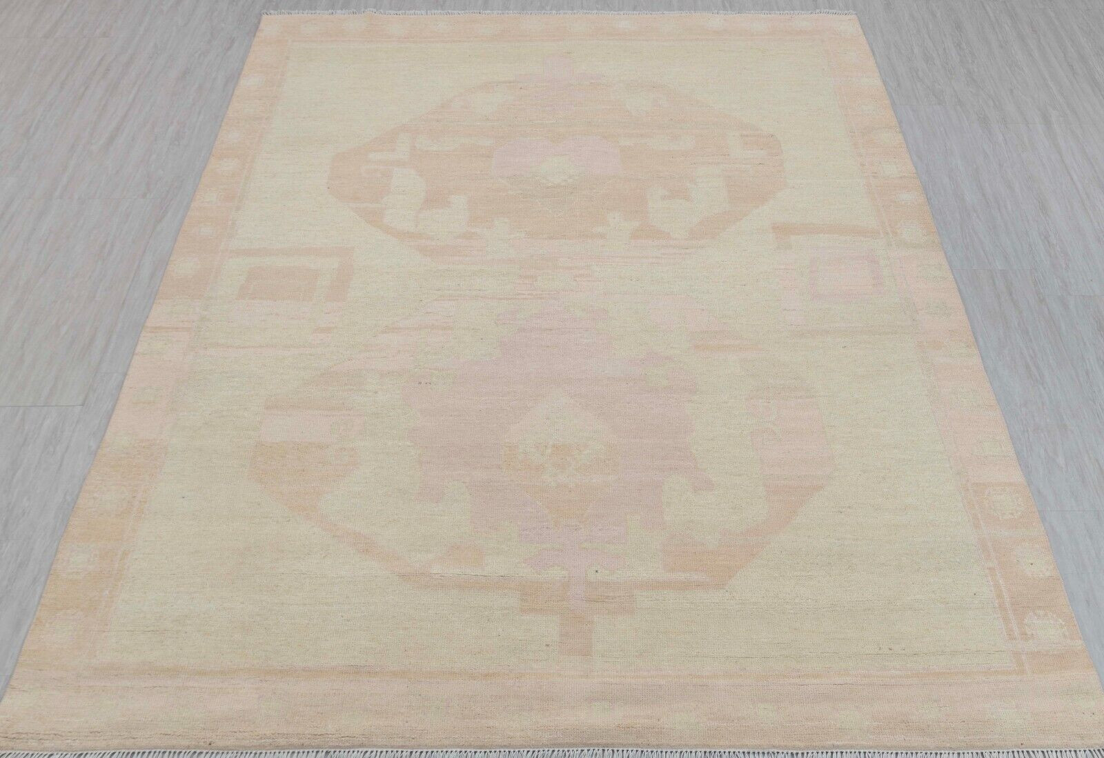 8×10 Turkish Style Oushak Rug Cream Peach Hand Knotted Soft Quality Wool Rug