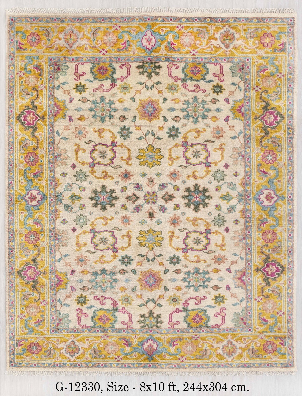 8×10 Cream Yellow Colorful Modern Turkish Oushak Hand Knotted Soft Wool Rug