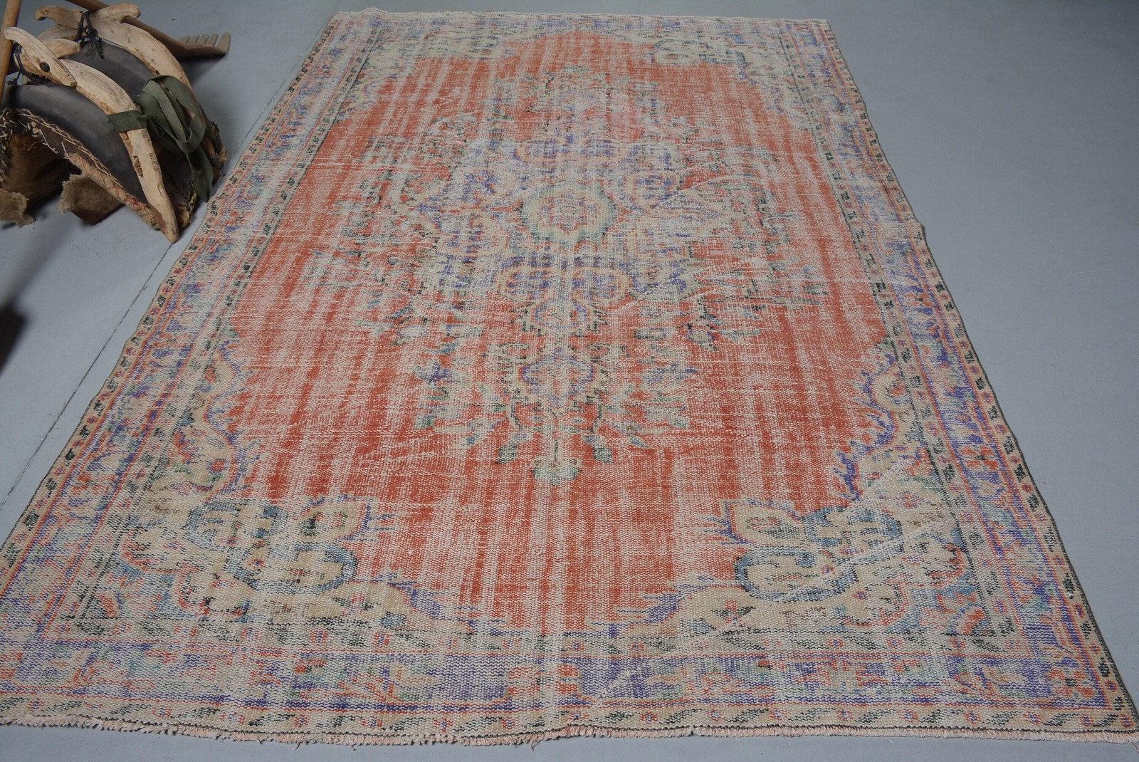 6,2×9,3 ft Rug, Turkish Vintage Rug, Red Wool Rug